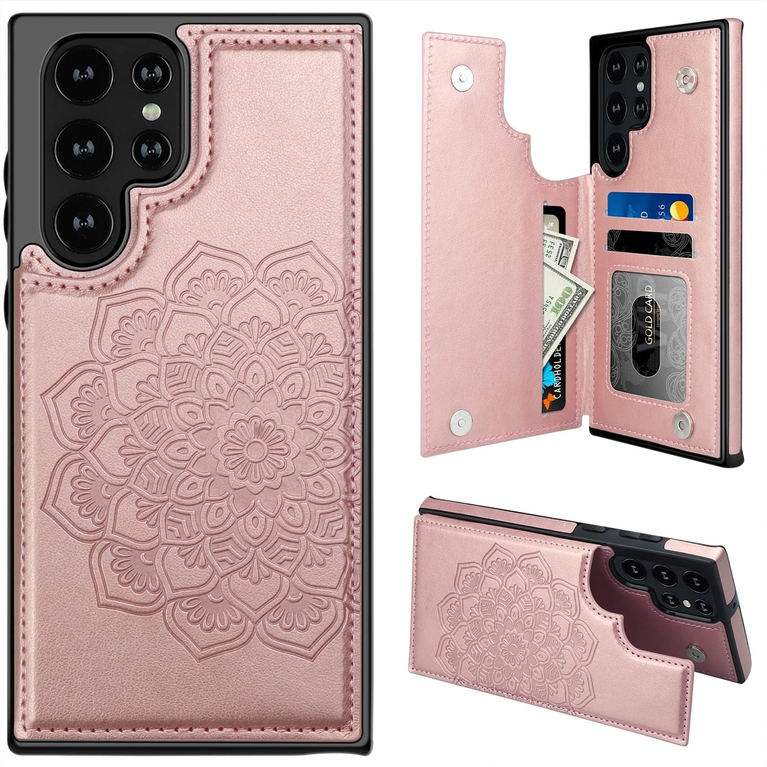 MMHUO for Samsung Galaxy S22 Case with Card Holder,Flower Magnetic Back Flip Case for Samsung Galaxy S22 Wallet Case for Women,Protective Case Phone Case for Samsung Galaxy S22 5G (2022),Mint  MMHUO Rose Gold Galaxy S22 Ultra 6.8"-(L) 