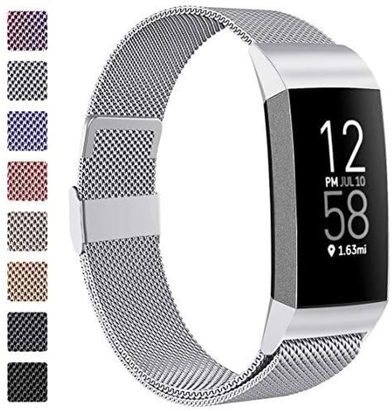 ZWGKKYGYH Metal Bands Compatible with Fitbit Charge 4/Charge 3/Charge 3 SE, Stainless Steel Mesh Magnetic Band Replacement Accessories Bracelet Strap for Women Men, Silver Small  ZWGKKYGYH Silver Large: 6.5" - 9.7" 