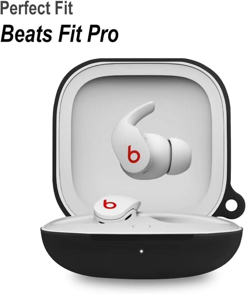 Geiomoo Silicone Case Compatible with Beats Fit Pro, Scratch Resistant Carrying Cover with Carabiner (Black)  Geiomoo   