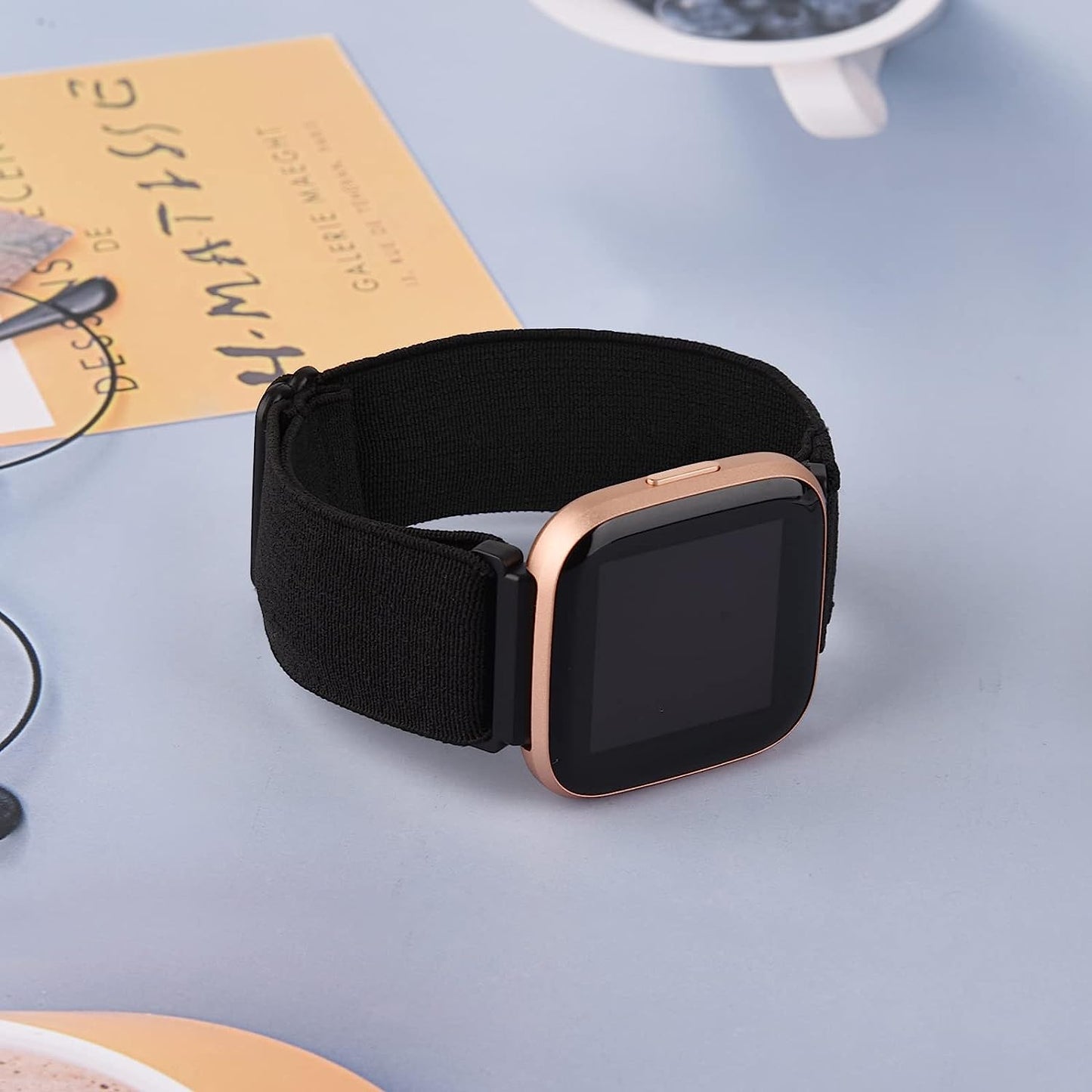 2 Pack Elastic Bands Compatible with Fitbit Versa 2 / Versa/Versa Lite/Versa SE for Women Men, Adjustable Nylon Sport Stretchy Wristband for Fitbit Versa/Versa 2 (Black+Leopard)  Meliya   