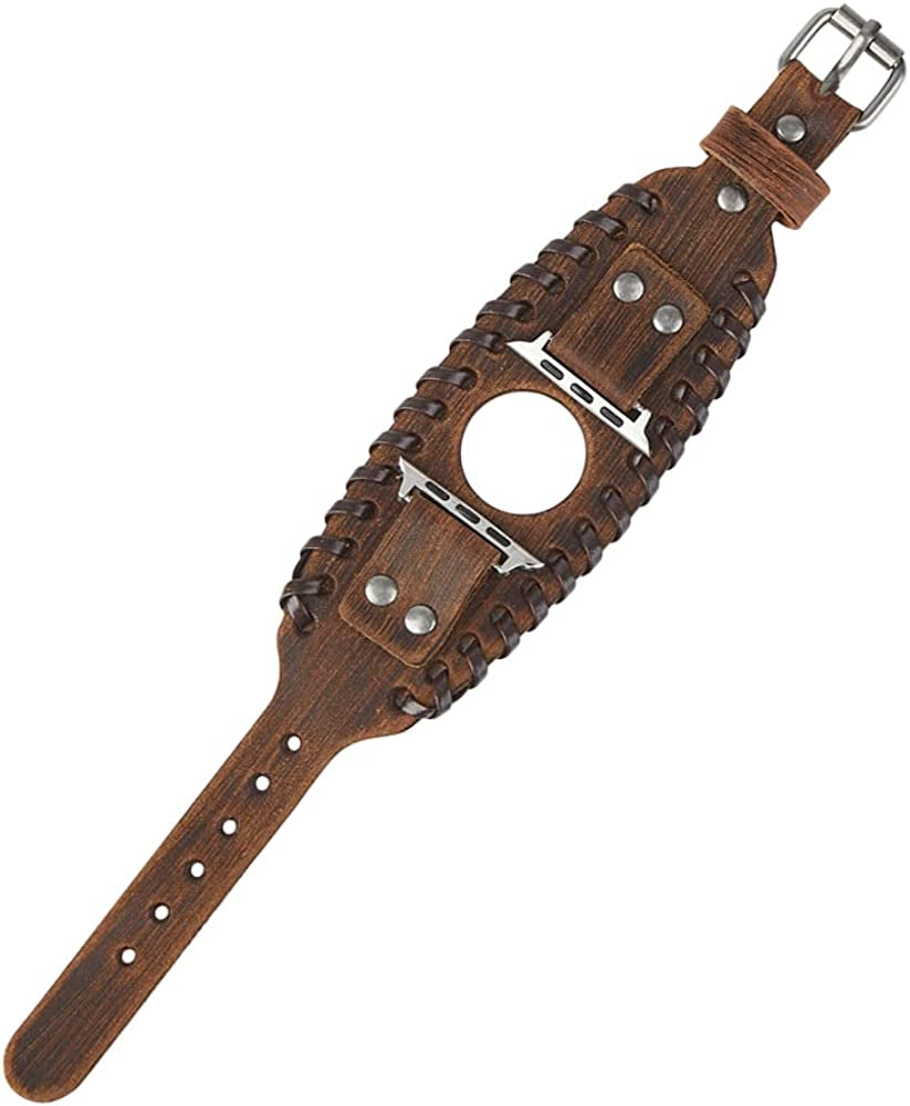 KONAFEI Compatible with Apple Watch Band 49Mm 45Mm 44Mm 42Mm 41Mm 40Mm 38Mm Iwatch Ultra Series 8/7/SE/6/5/4/3/2/1 for Men Women, Leather Handmade Cuff Bracelet Woven Vintage Strap  KONAFEI   