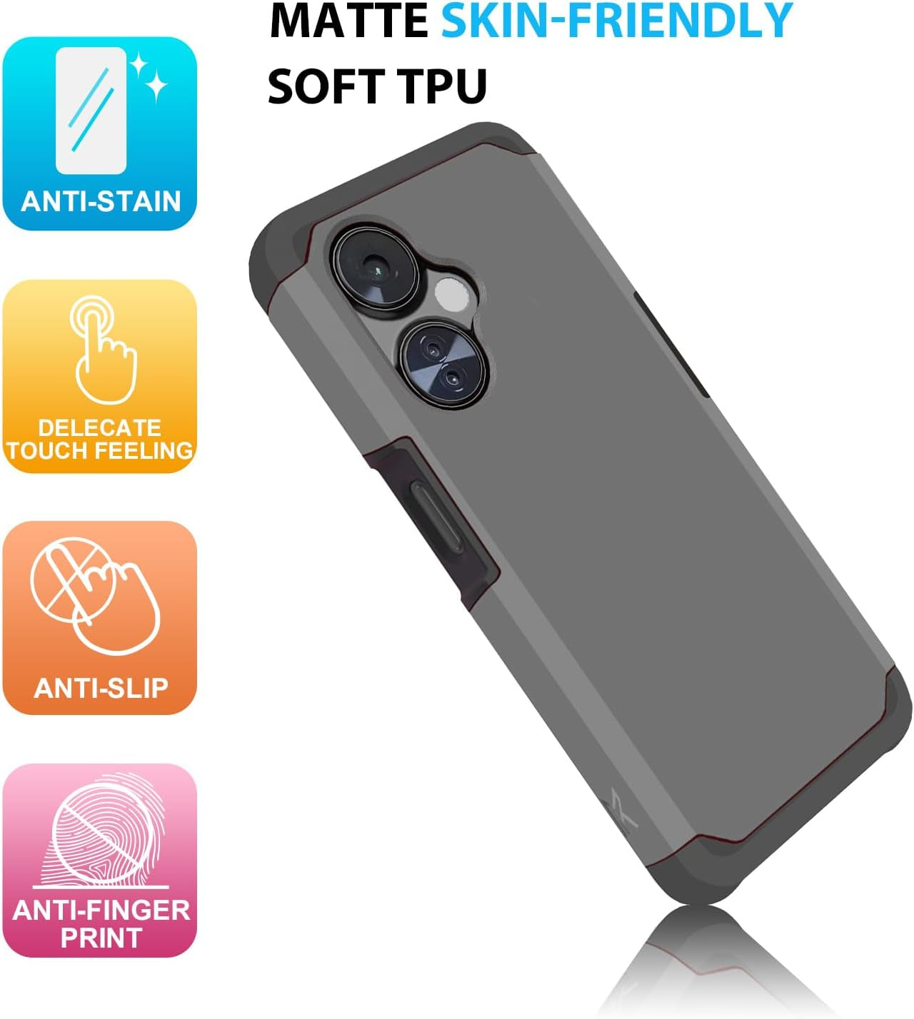 TJS Compatible for Oneplus Nord N30 5G Case, with Tempered Glass Screen Protector Dual Layer Hybrid (Magnetic Mount Friendly) Shockproof Drop Protection Impact Phone Case (Gray)  TJS   