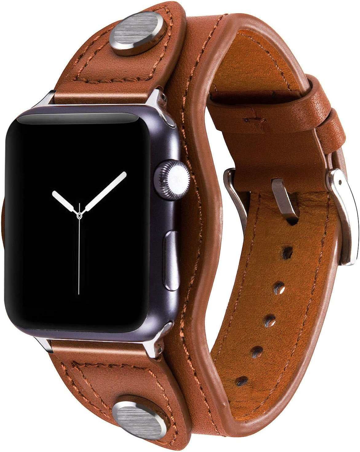 VIQIV Cuff Bracelets Bands for Compatible with Apple Watch 38Mm 42Mm 41Mm 40Mm 44Mm 45Mm Iwatch Series SE 7 6 5 4 3 2 1, Dressy Leather Metal Jewelry Wristband Strap for Women Men Light Brown  VIQIV   