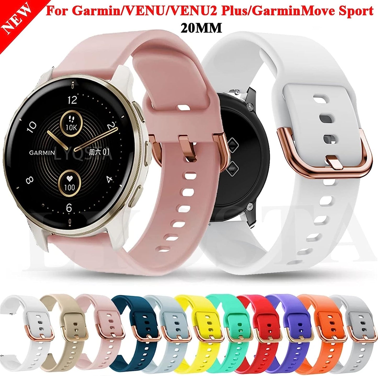 NFRFK Smart Watch Bands for Garmin Venu/Venu2 plus Vivomove HR Silicone Bracelet Straps Vivoactive 3/Forerunner245M 645 Wristband 20Mm  NFRFK   