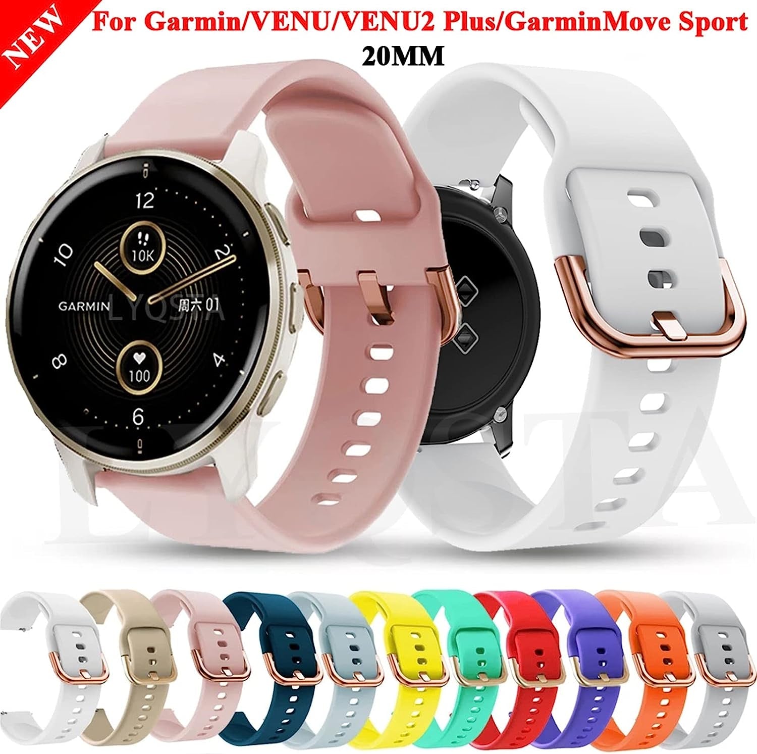 NFRFK Smart Watch Bands for Garmin Venu/Venu2 plus Vivomove HR Silicone Bracelet Straps Vivoactive 3/Forerunner245M 645 Wristband 20Mm  NFRFK   