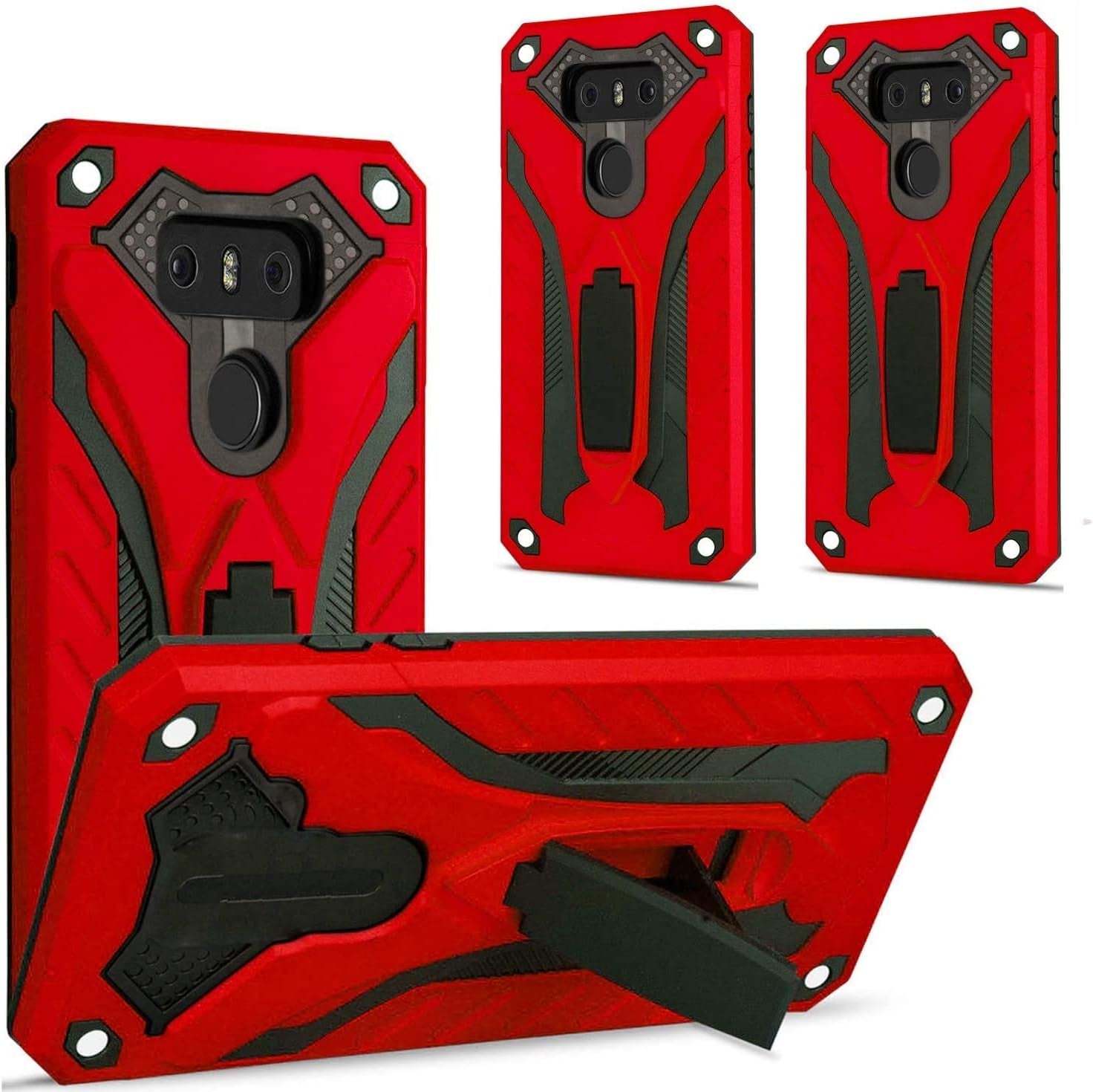 Case for LG G6, [Heavy Duty] Premium Hybrid Kickstand Shockproof Hard Bumper Phone Case Full Body Dual Layer Rugged Cover for LG G6 Case/Lg G6 Plus,Black  KET Red  