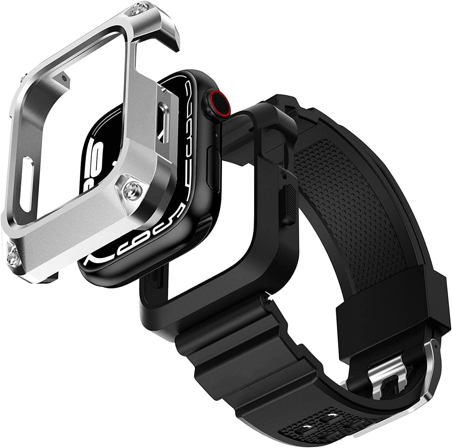 WINGLE Compatible for Apple Watch Ultra Band 49Mm 44Mm 45Mm 42Mm Series 8 7 Men, Stainless Steel Band Metal Strap Wristband for Apple Watch Iwatch Ultra SE 6 5 4 3 2 1 Link Women, Titanium  WINGLE Grey, Band with Stainless Steel Bumper 44mm/45mm 