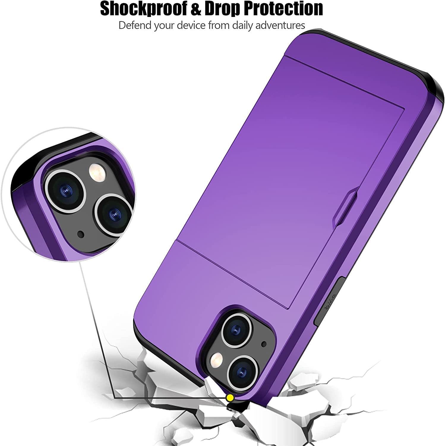Nvollnoe for Iphone 14 Case with Card Holder Heavy Duty Protective Dual Layer Shockproof Hidden Card Slot Slim Wallet Case for Iphone 14 for Women&Men(Purple)  Nvollnoe   