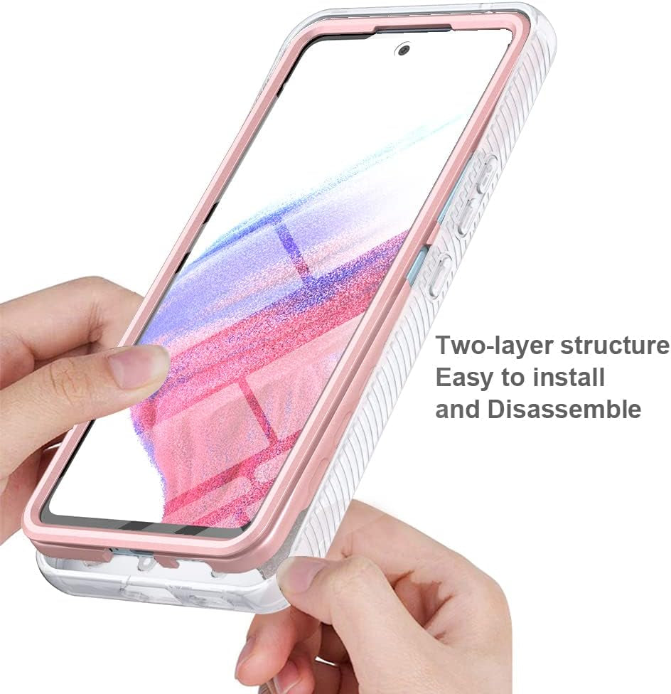 TJS Compatible for Samsung Galaxy A53 5G Case, with [Built-In Screen Protector], Full-Body Drop Protector Cover Glitter Bling Cute Girls Women Design Hybrid Phone Case (Rose Gold)  TJS   