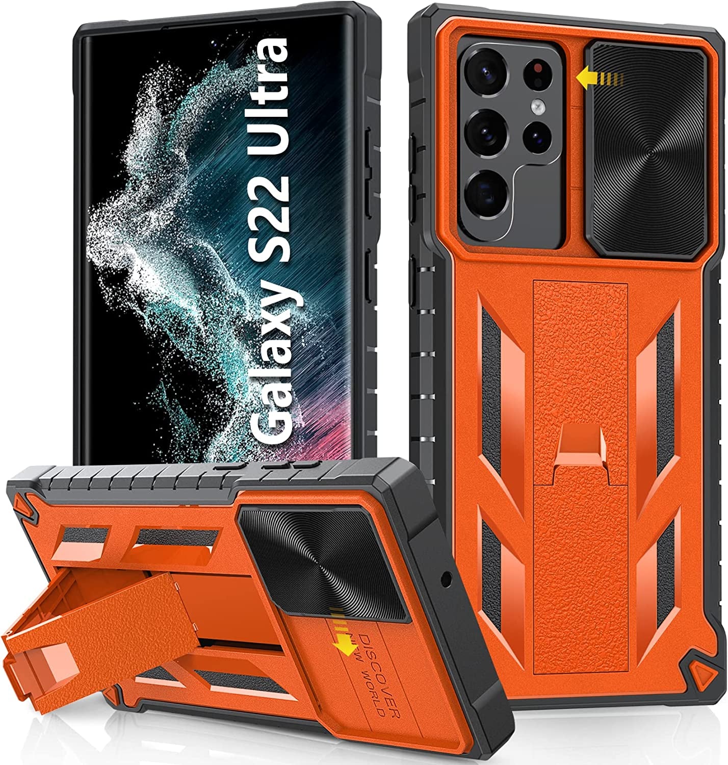 For Samsung Galaxy S22 Ultra Case: Military Grade Drop Proof Rugged Protective S22Ultra 5G Phone Cover with Built-In Screen Protector & Kickstand |Shockproof Bumper Dual Layer 360 Full Protection  SOiOS Orange S22 Ultra 