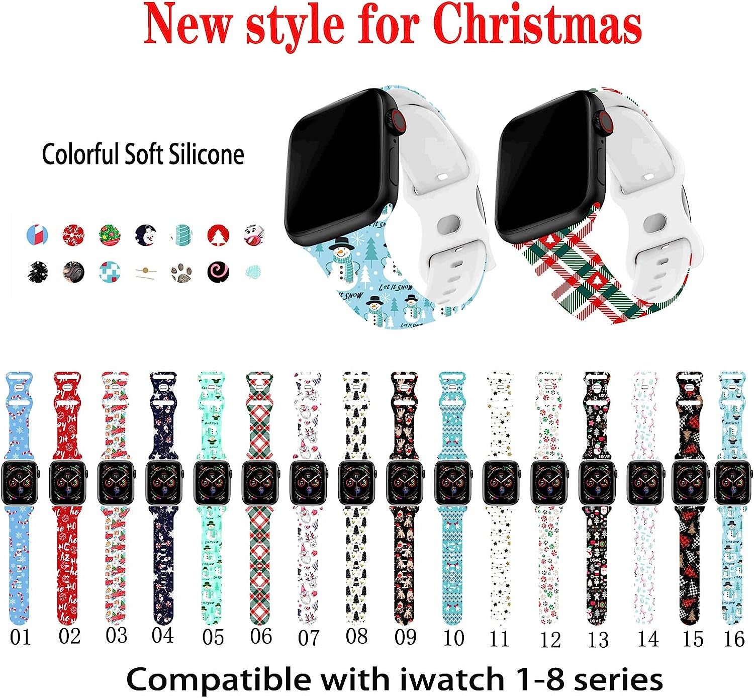 Breathable Christmas Pattern Bands Compatible with Apple Watch 42Mm 44Mm 45Mm M/L,Girls Women Men Colorful Soft Silicone Wristband Strap for Iwatch SE & Series 8/7/6/5/4/3/2/1 (Christmas Plaid)  HYHMXB   