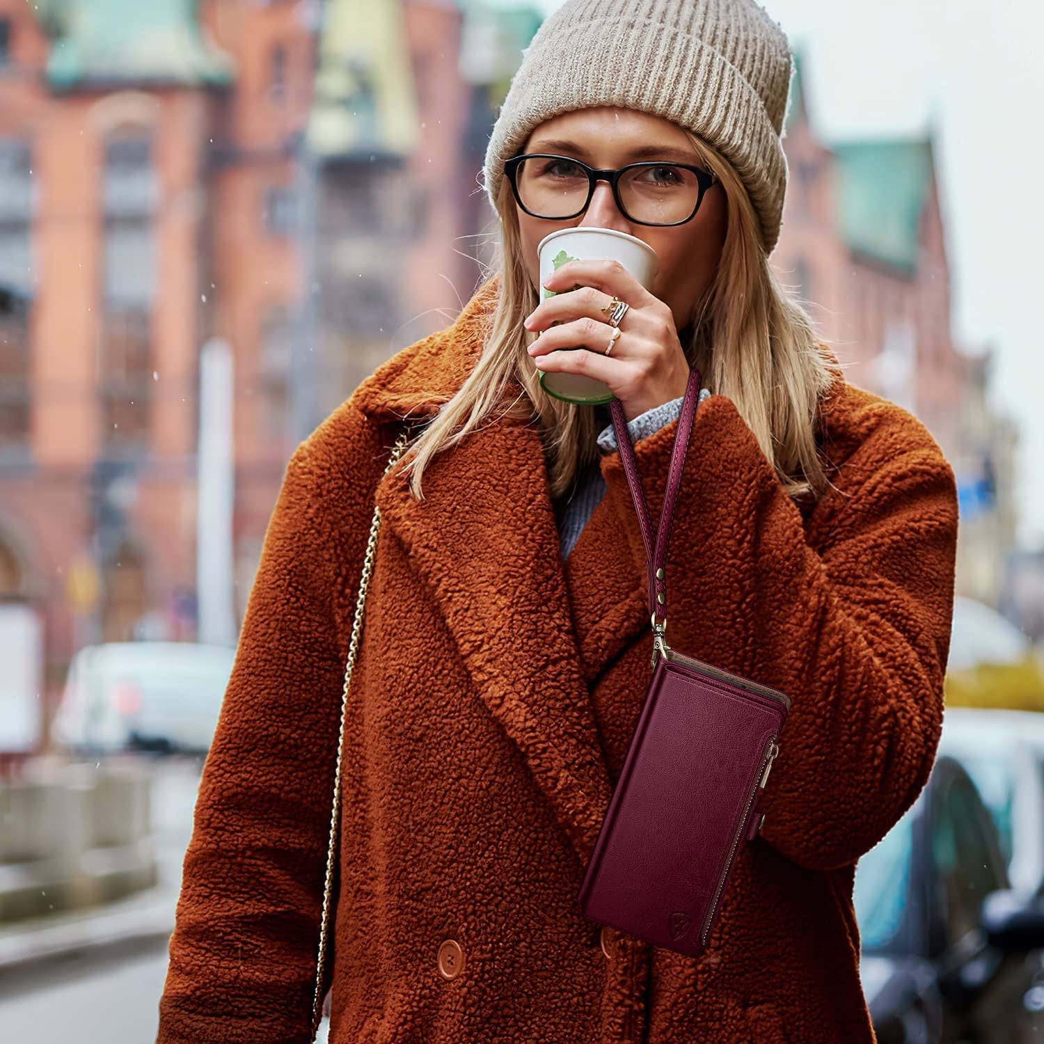 Xcasebar for Samsung Galaxy S21 Wallet Case with Zipper Credit Card Holder【Rfid Blocking】, Flip Folio Book PU Leather Phone Case Shockproof Cover Women Men for Samsung S21 Case Wine Red  XcaseBar   