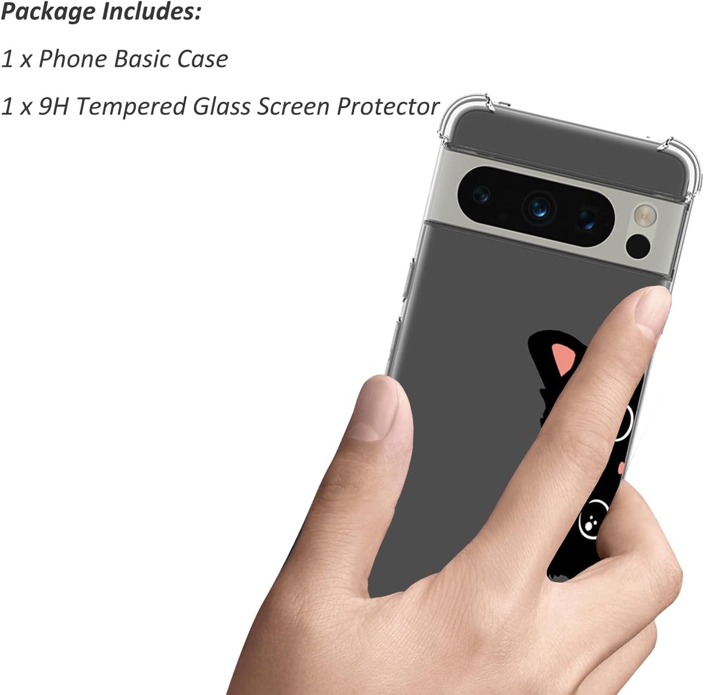 Ftonglogy for Google Pixel 8 Pro 5G Case with Screen Protector: Clear Cute Flower Floral Design for Girls Women Slim Soft TPU Bumper Shockproof Silicone Cell Phone Cover (Funny Cat)  Ftonglogy   