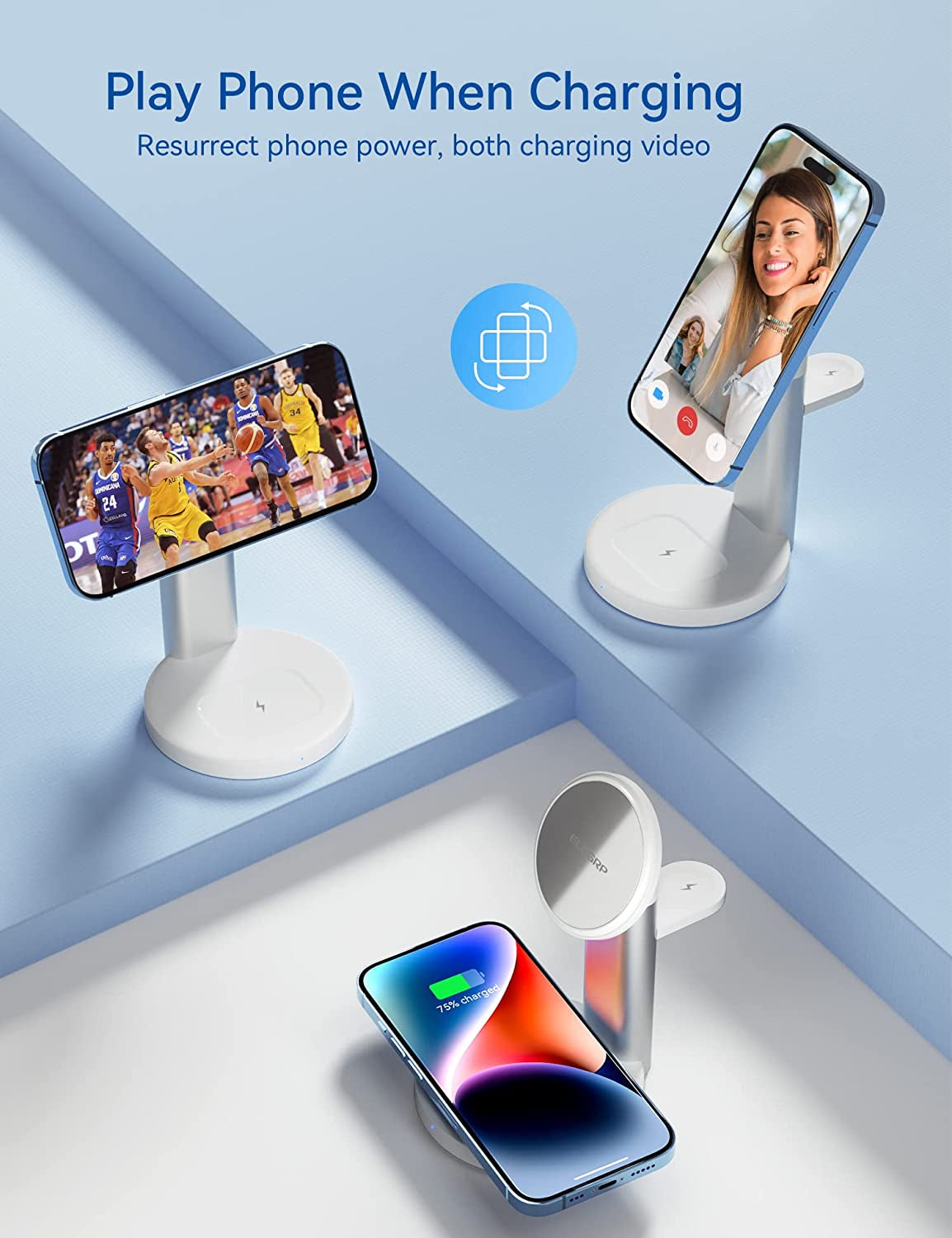 ELEGRP Magnetic Wireless Charger Station, Magesafe Charger 3 in 1 with 18W Adapter, for Iphone 14 (Plus/Pro/Pro Max), Iphone 13/12 (Mini/Pro/Pro Max), Iwatch, Airpods/Samsung Earbuds (White)  ELEGRP   