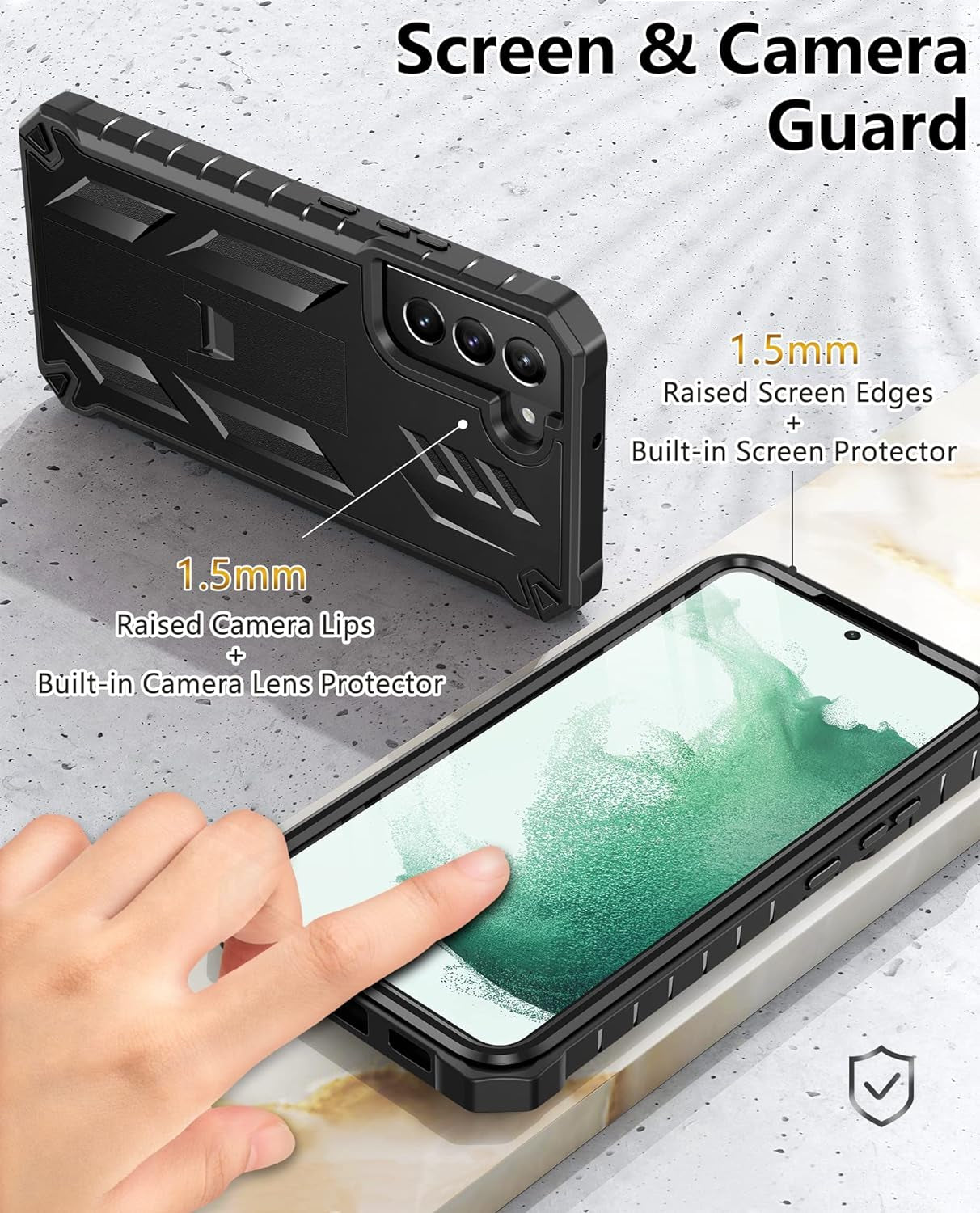 FNTCASE for Samsung Galaxy S22 plus Case: Shockproof Durable S22+ Cell Phone Cover with Built-In Kickstand | TPU Bumper Textured | Full-Body Protective Rugged Belt-Clip Holster Designed Black  DAMAI   