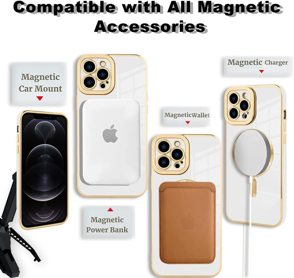 Fiyart Magnetic Case for Iphone 12 Pro Max Compatible with Magsafe Wireless Charging,Cute Love Heart Phone Case with Camera Screen Protector for Women Girls Men for Iphone 12 Pro Max 6.7"- White  Fiyart   