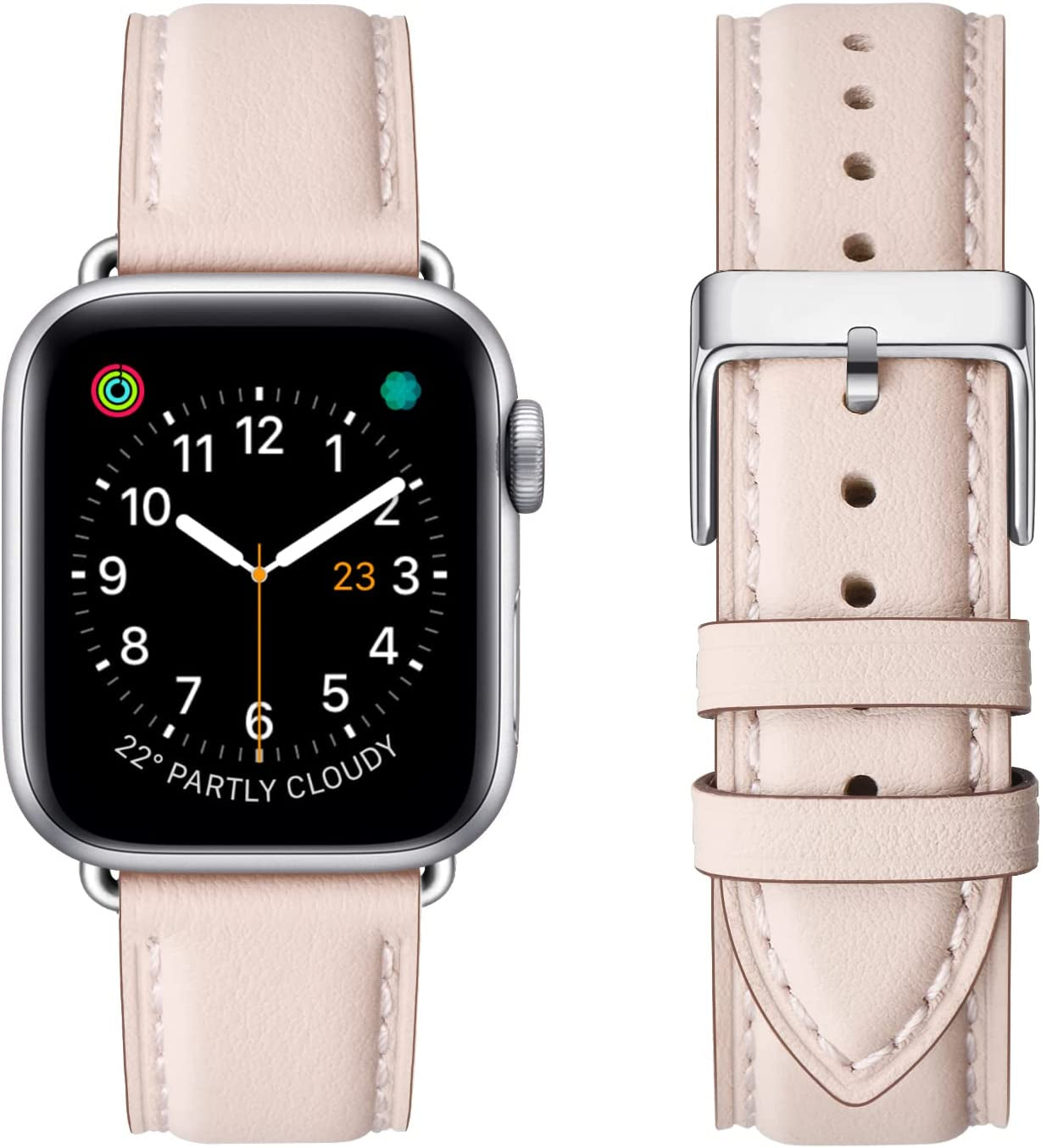 OMIU Square Bands Compatible with Apple Watch Band 38Mm 40Mm 41Mm 42Mm 44Mm 45Mm 49Mm, Genuine Leather Wristband Starp for Iwatch SE Series 8 7 6 5 4 3 2 1 Utral for Women Men(Ivory White/Rose Gold)  BestWayStore Pink Sand/Silver 42mm 44mm 45mm 49mm 