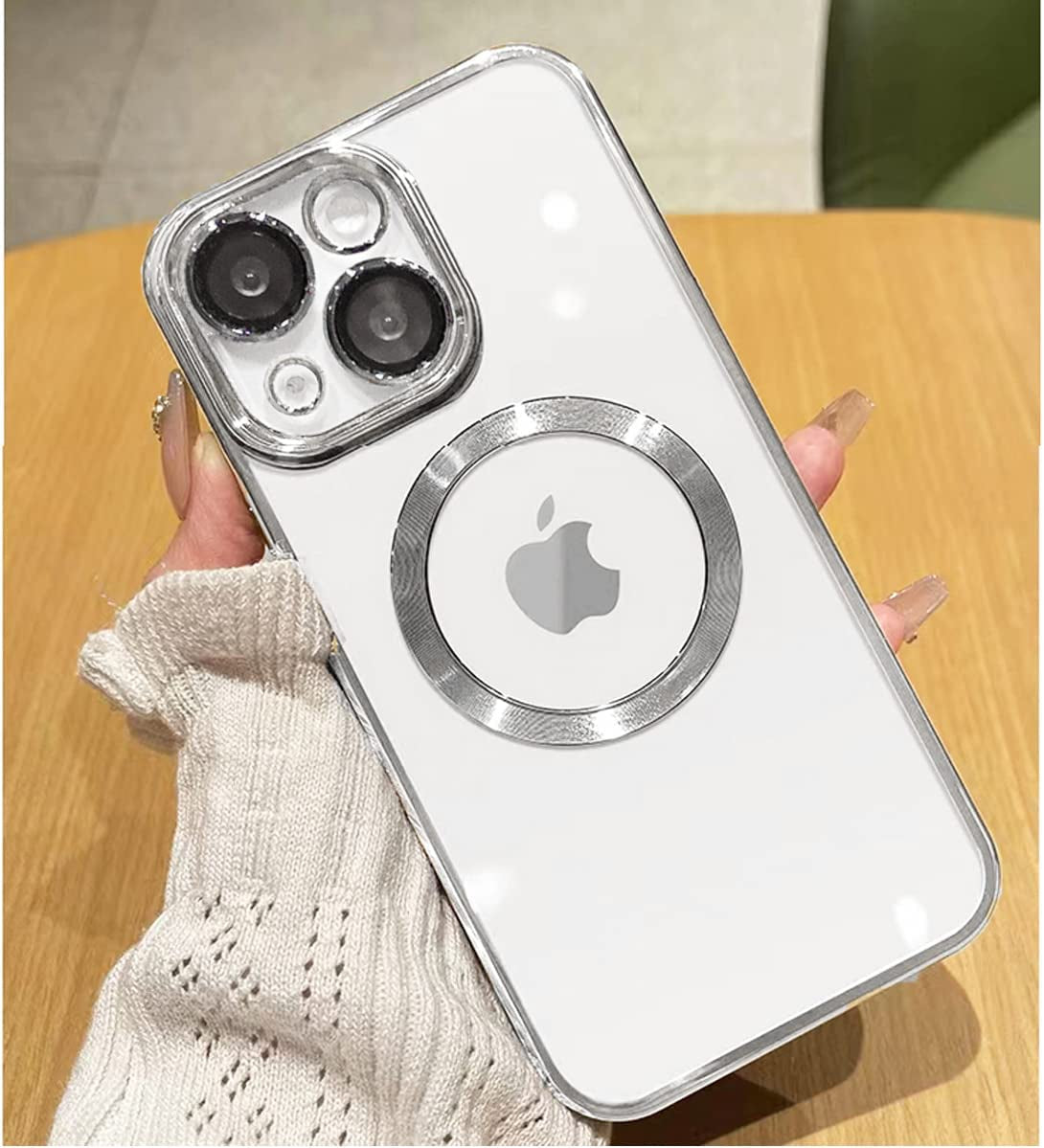 LZGHOYF Clear Case for Iphone 14 plus Built-In Camera Lens Protector Magnetic Case Compatible with Magsafe Elegant Protection Case Cover for Iphone 14 plus 6.7 Inches - Green  LZGHOYF Silver  