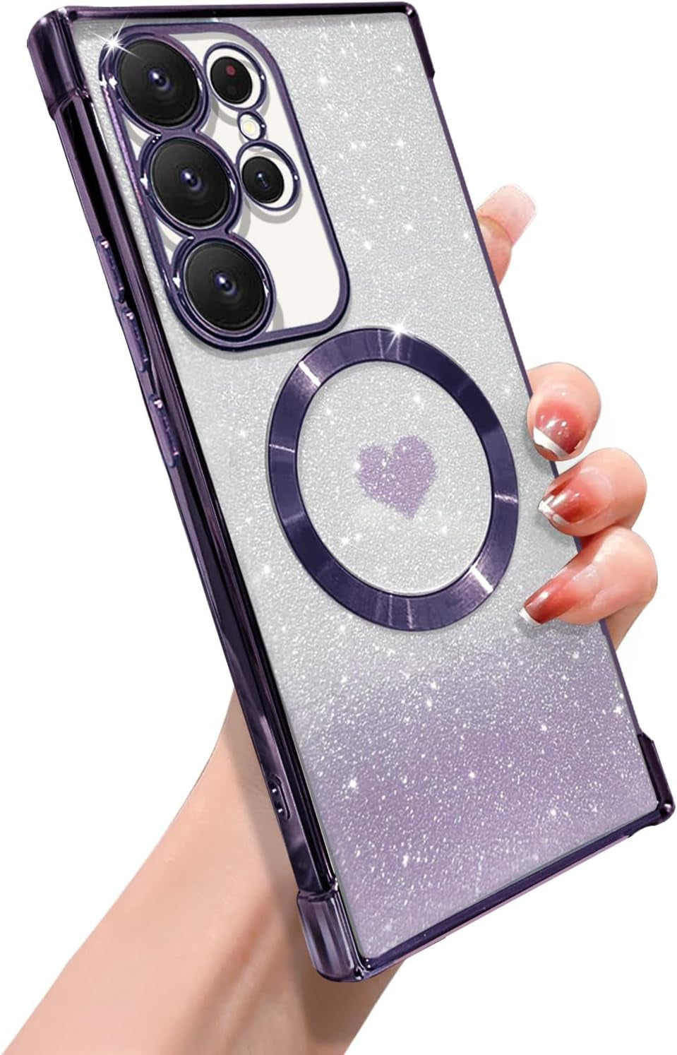 ZONRW for Samsung Galaxy S22 plus Case Magnetic,For Women Girl Soft Luxury Plating Bling Gradient Glitter Cute Heart Compatible with Magsafe,With Camera Lens Protection Clear Phone Cover 6.6”-Blue  ZONRW Purple Samsung Galaxy S23 Ultra 