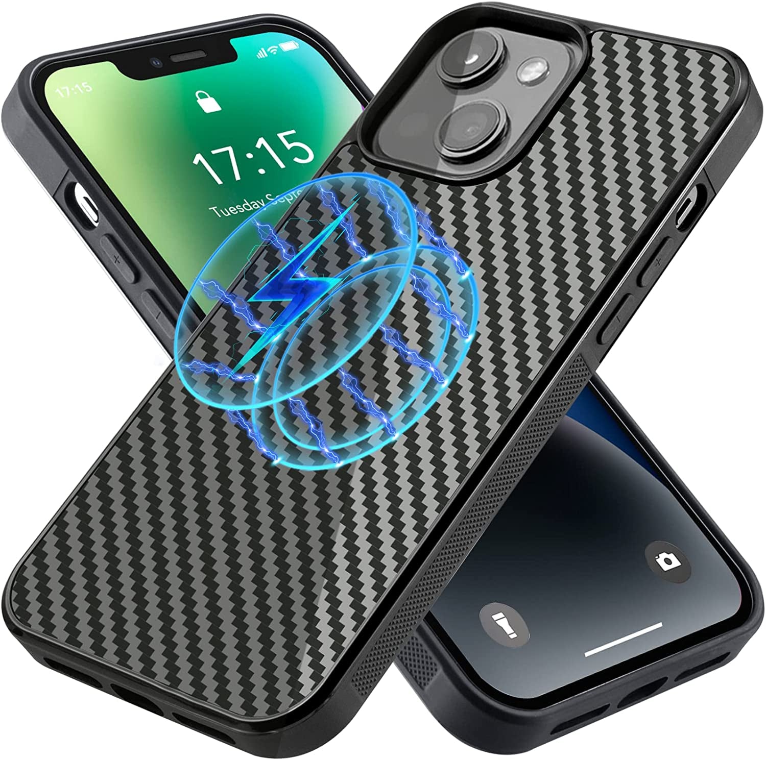 Designed for Iphone 14 Pro Case 6.1 Inch, Military-Grade Drop Protection, Carbon Fiber for Iphone 14 Pro Shockproof Slim Thin Cover, Support Wireless Charging for Men & Women, Gloss Black Protector  Sinyoeer Iphone 14 Plus 6.7In With Magsafe  