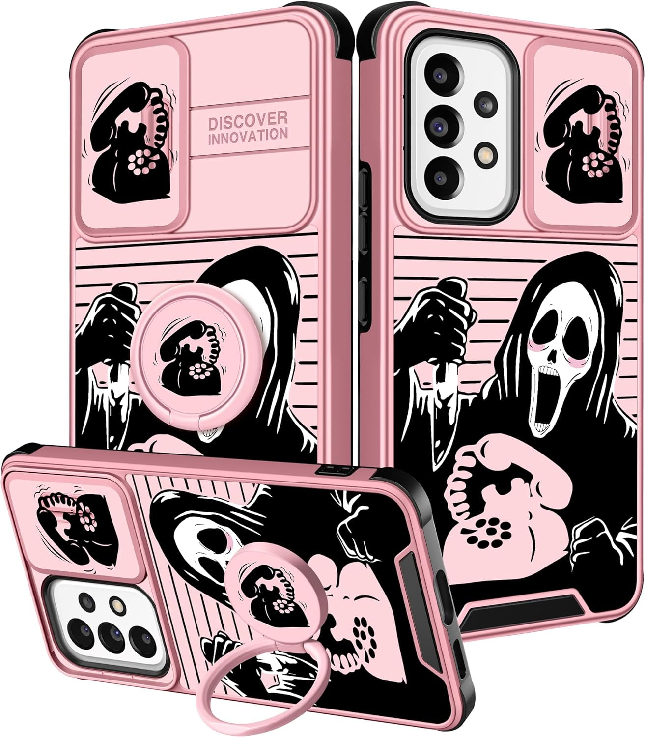 Oqpa for Samsung Galaxy A53 5G Case Cute Cartoon for Women Girly Girls Boys Kids Kawaii Funny Samsung A53 Phone Case Cover with Camera Cover+Ring Holder for Galaxy A53 5G, Happy Miki  meitong2020 Telephone Skull  