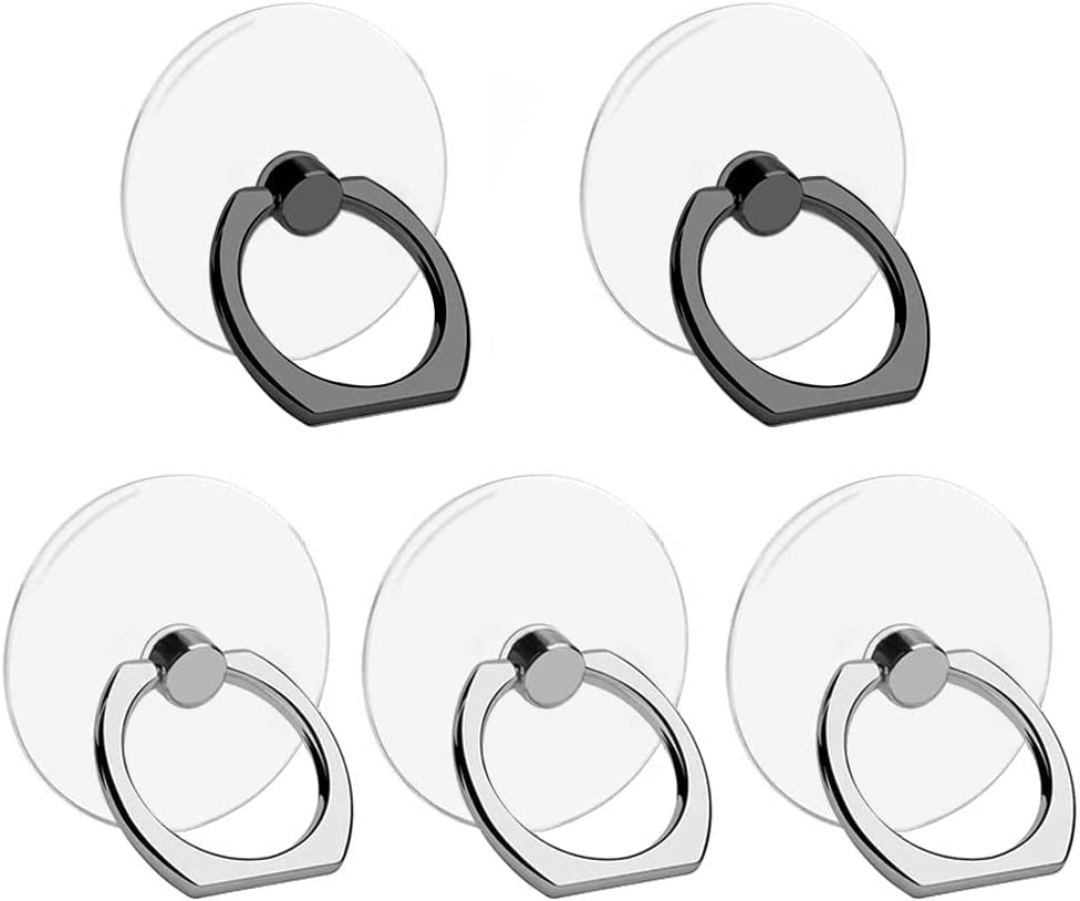 VOVIGGOL Cell Phone Ring Holder Stand 5 Pack, Transparent Phone Ring Holder Finger Kickstand 360° Degree Rotation Clear Phone Ring Grip Compatible Iphone Cellphone Phone Case (Round)  VOVIGGOL 3Silver 2Black  
