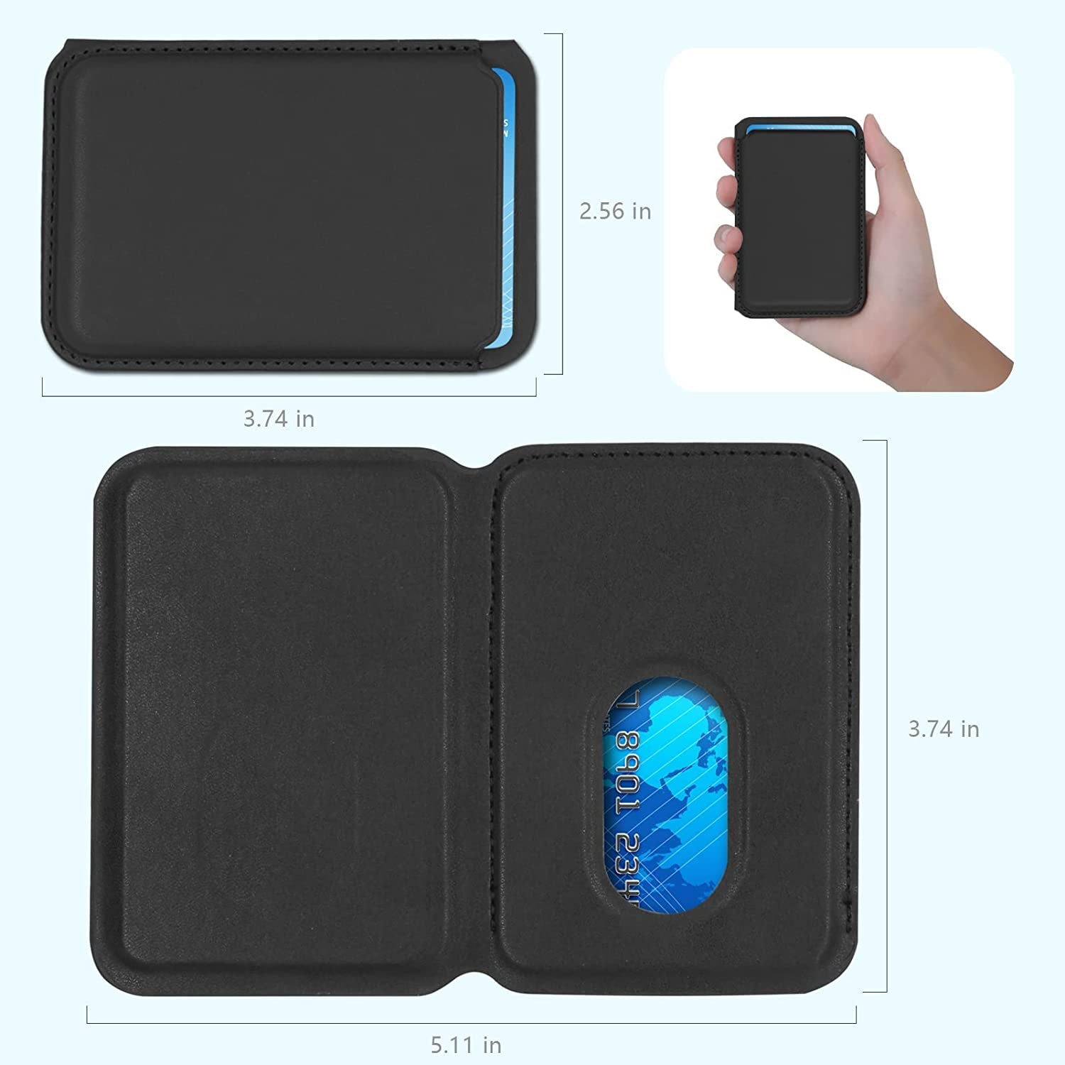 Phone Card Holder, Leather Phone Wallet Stick On, Stretchy Card Holder for Back of Phone Credit Card Holder (Black)  MOONS   