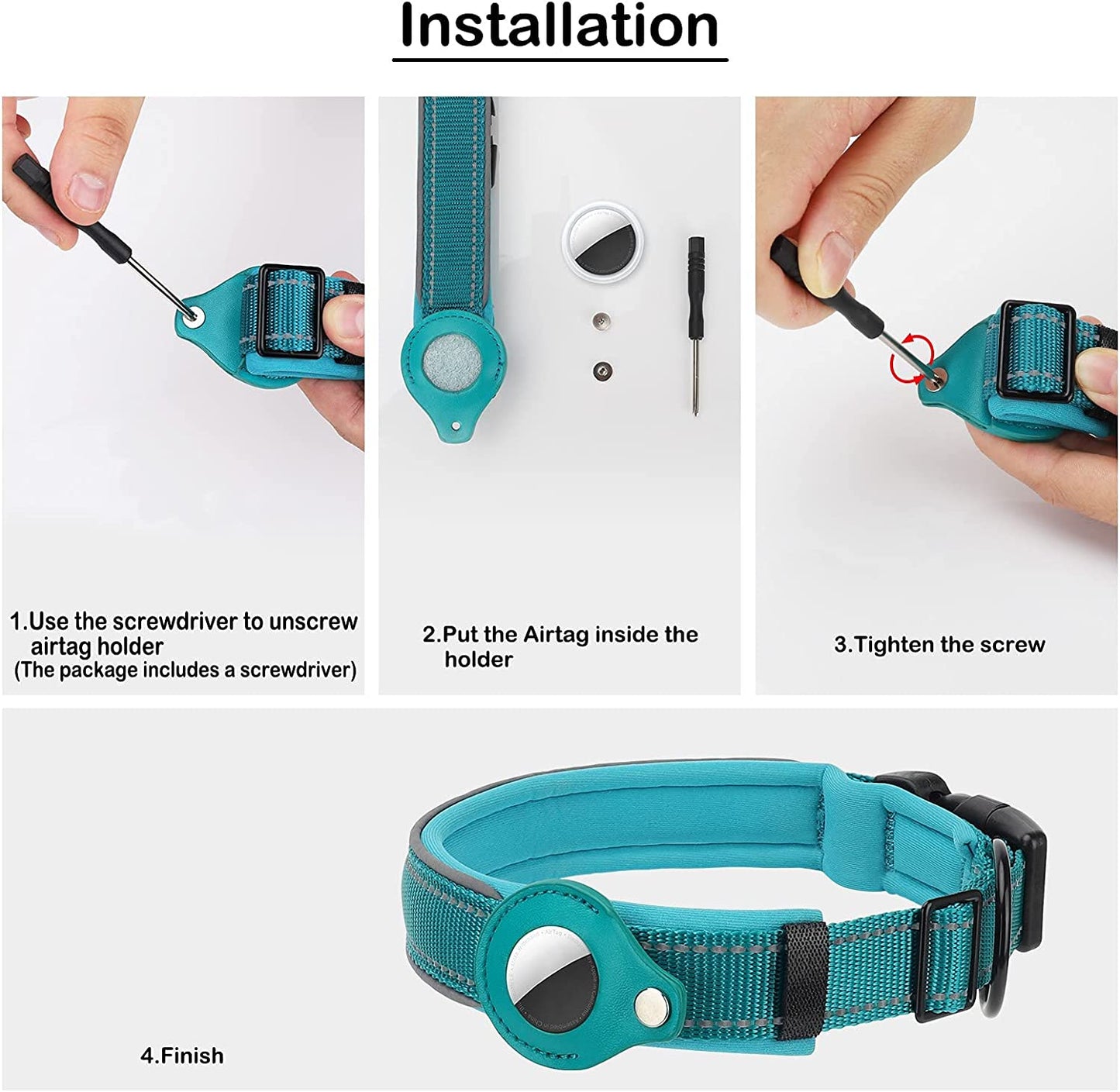 Airtag Dog Collar, PETNANNY Reflective Dog Collar with Airtag Holder Case, Padded Heavy Duty Dog Collar for Airtag, Adjustable Air Tag Pet Collar for Medium Large Dogs (Blue, M(15-18"))  PETNANNY   