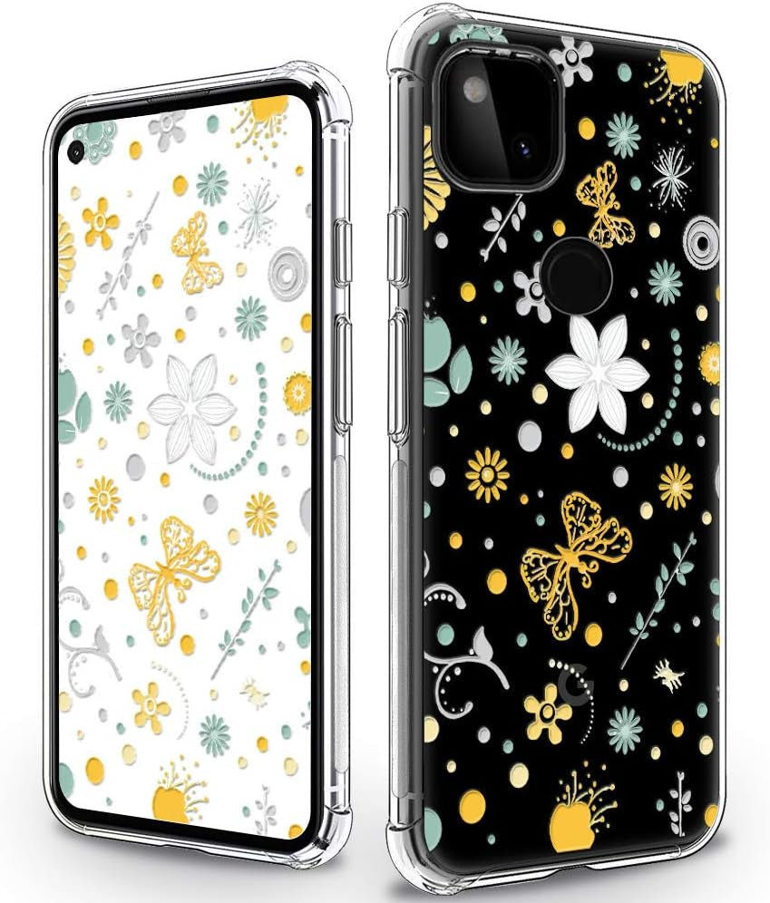 TPU Case Compatible with Google Pixel 5 - Soft Crystal Clear Butterfly Flower Design Back TPU Phone Cover Case - Butterfly Flower D05  YESPURE   