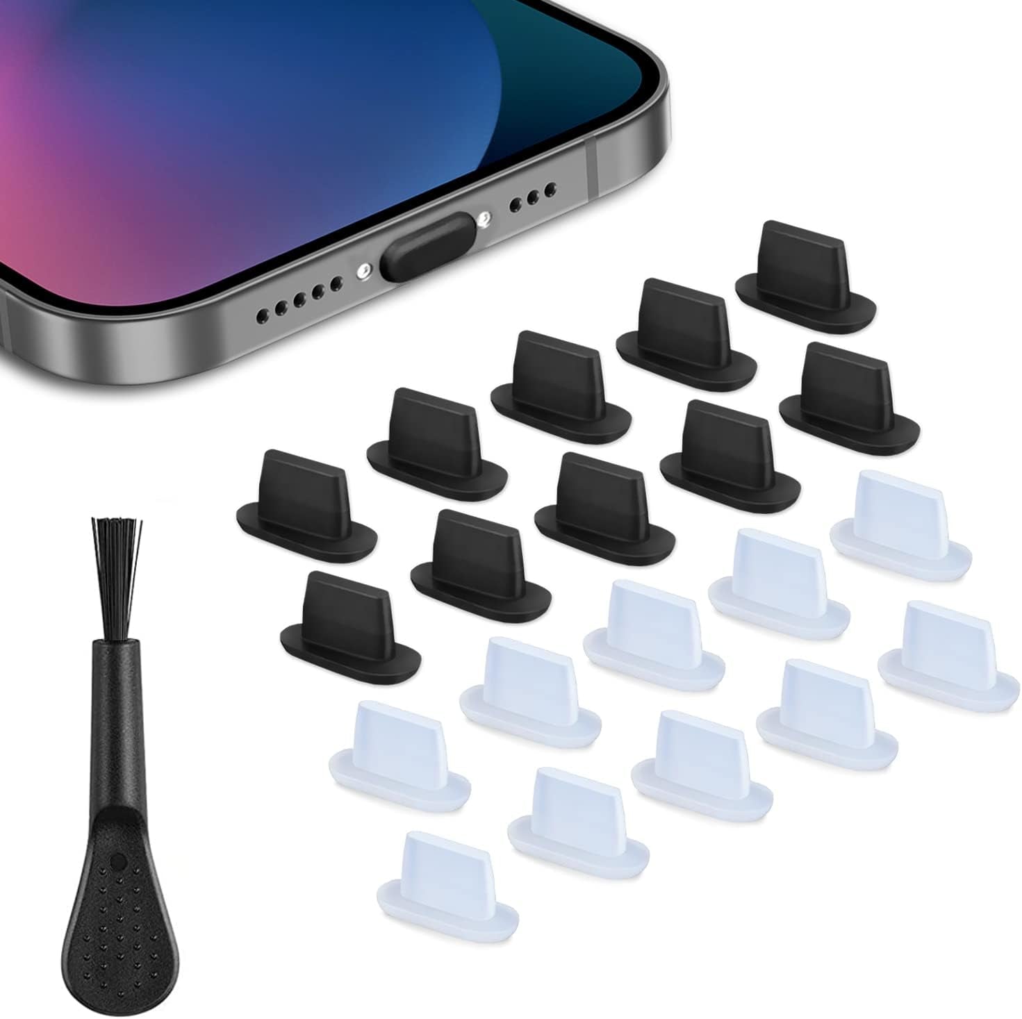 Gavemi 20 Pack Phone Dust Plug Compatible with Iphone 13, 12, 11, X, 8, 7, Plus, Pro, Max and Air Pods Lightning Charging Port anti Dust Plug Cover  Gavemi Translucent / Black  
