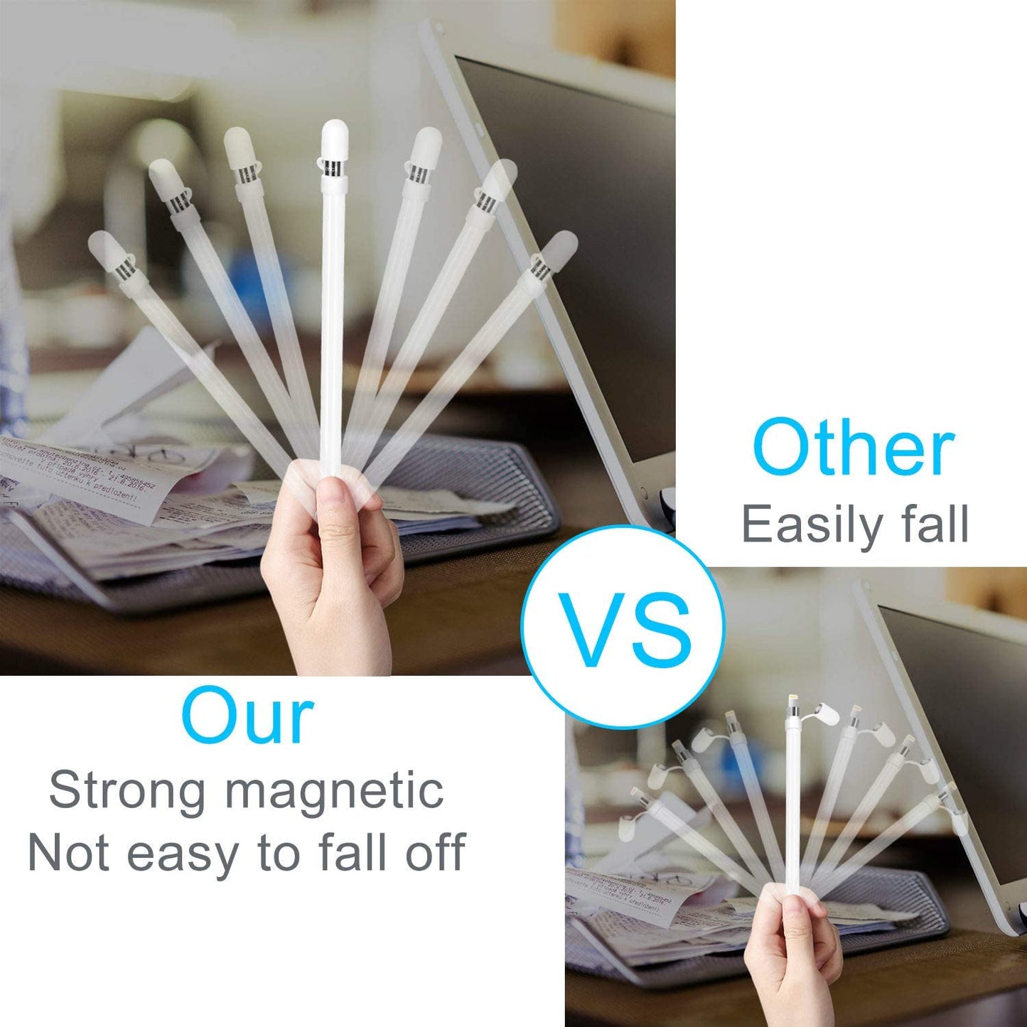 Hiicopa Magnetic Replacement Cap for Apple Pencil 1St Generation - with Silicone Protective Cap Holder (White)  HIETON   