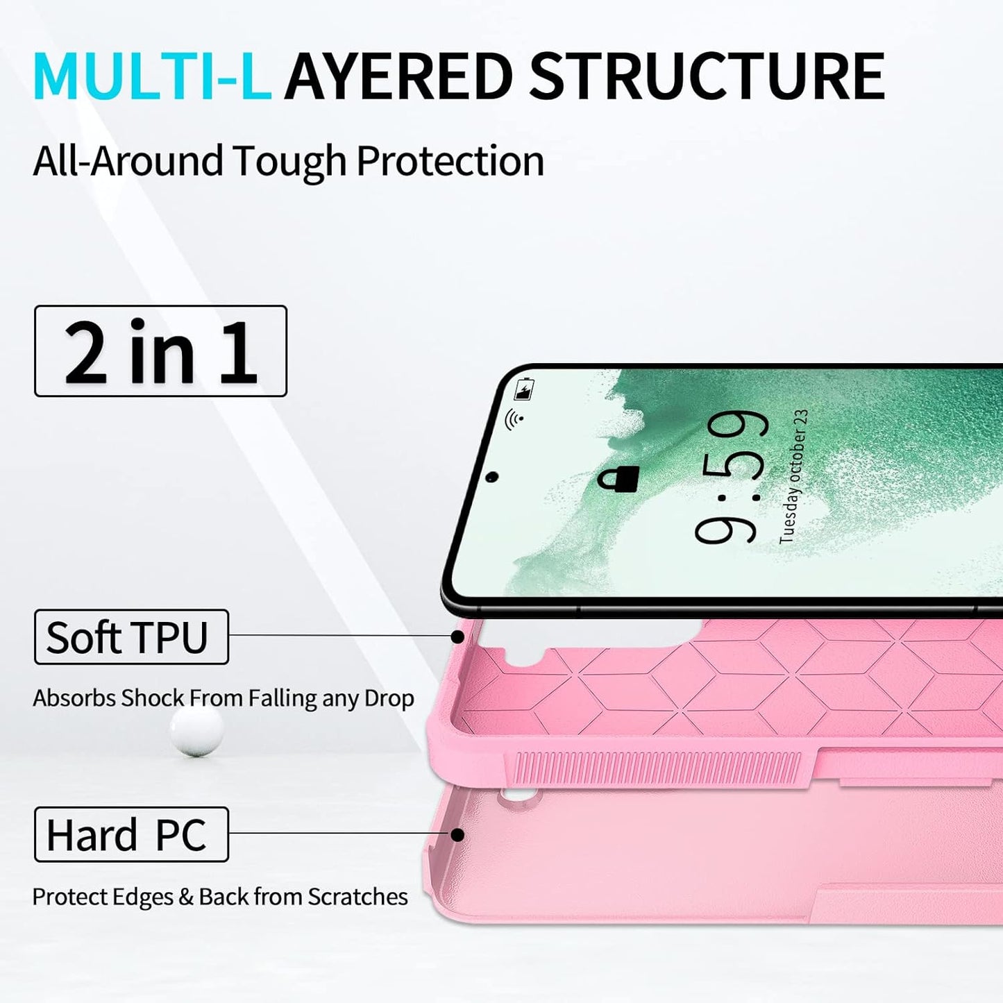 UNITEDTIME Compatible with Galaxy S22 plus Case Drop Protection Rugged Shockproof/Dust Proof Military Protective Tough Phone Cover for Samsung Galaxy S22 plus (Pink)  Unitedtime-Tech   