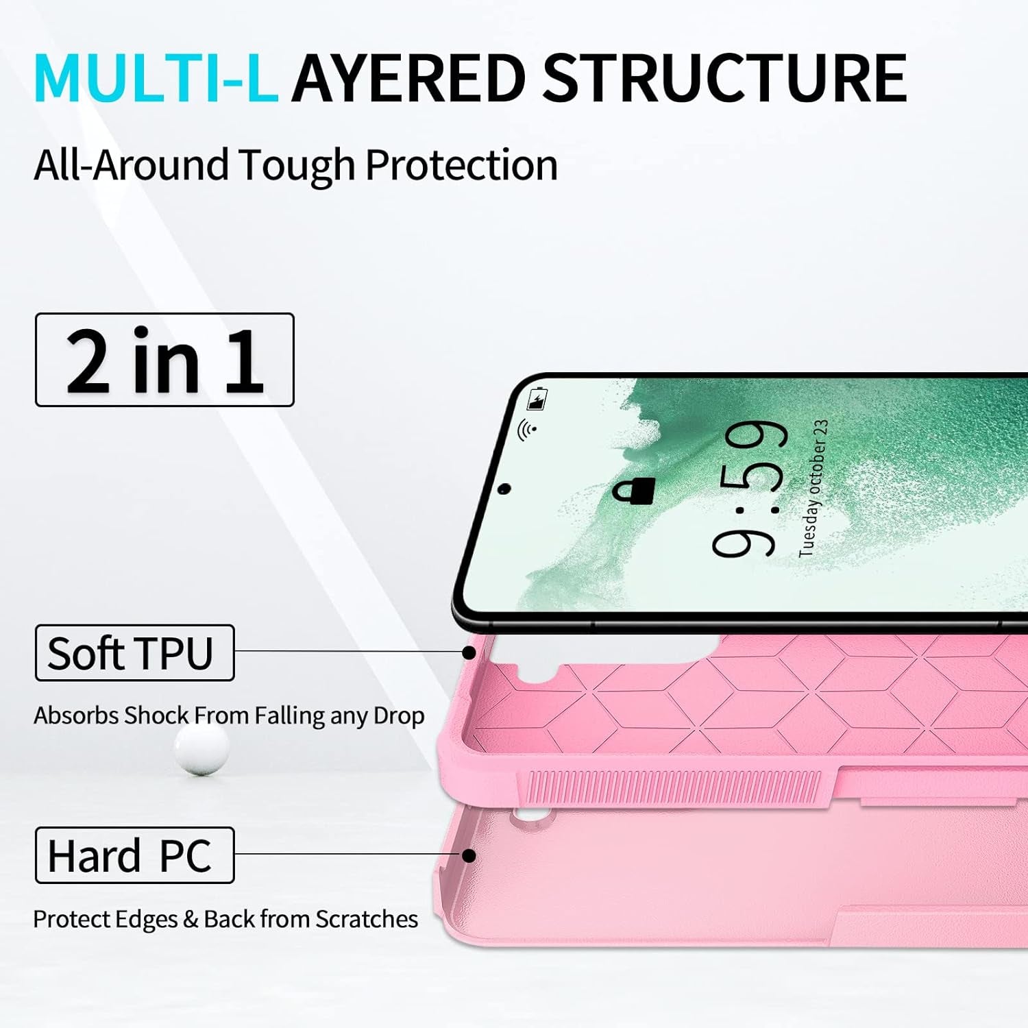 UNITEDTIME Compatible with Galaxy S22 plus Case Drop Protection Rugged Shockproof/Dust Proof Military Protective Tough Phone Cover for Samsung Galaxy S22 plus (Pink)  Unitedtime-Tech   