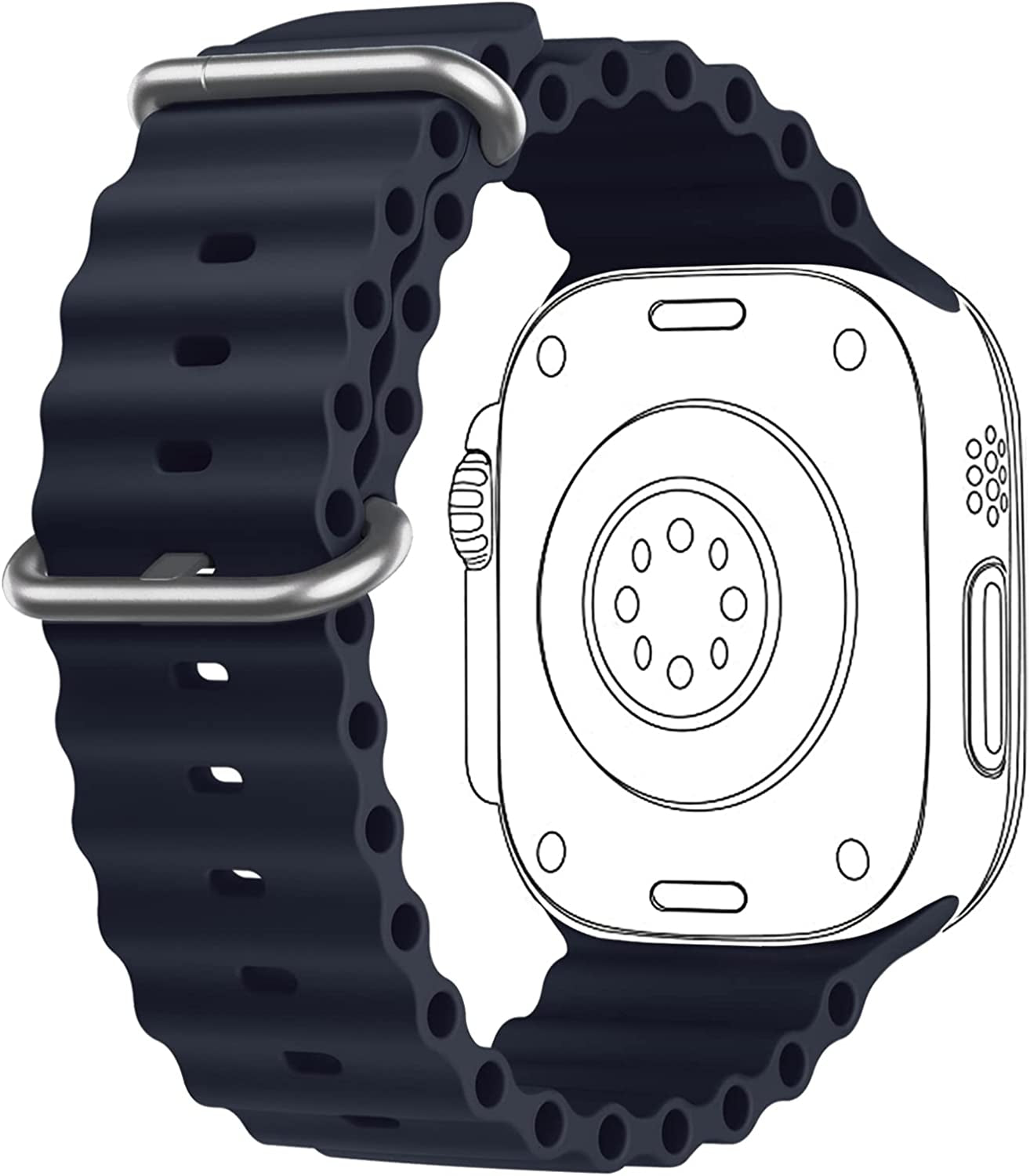 Ocean Sport Band Compatible with Apple Watch Bands 42Mm 44Mm 45Mm 49Mm, Soft Silicone Wristbands Replacement Strap for Iwatch Ultra Series 8 7 6 5 4 3 2 1 SE for Women Men Midnight 42 44 45 49Mm  Rain gold   