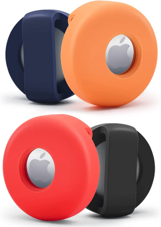 4 Pack Airtag Holder for Dog Collar, Tecogue Silicone Air Tag Case for Cat Collar Vest Harnesses Backpacks, Anti-Lost Protective Cover (Black Deep-Blue Red Orange)  Tecogue   