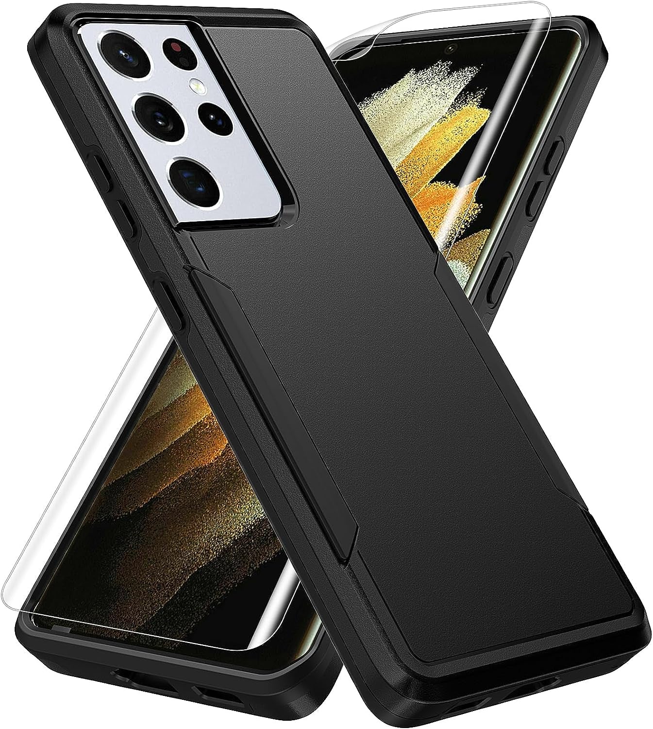 For Samsung Galaxy S21 Ultra Case, S21 Ultra Case with Screen Protector,[Military Grade Drop Tested] Heavy-Duty Tough Rugged Shockproof Protective Phone Case for Galaxy S21 Ultra 6.8 Inch (Blue)  BOYOSS Black  