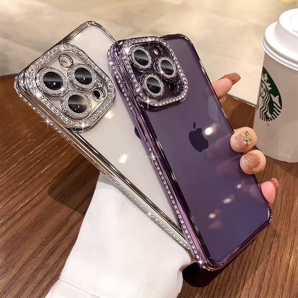 Fycyko Compatible with Iphone 14 plus Case with Glitter Diamond Camera Protector,Bling Clear Cute Phone Case Shockproof Sparkle Len for Iphone 14 plus 6.7''-Purple  Fycyko   