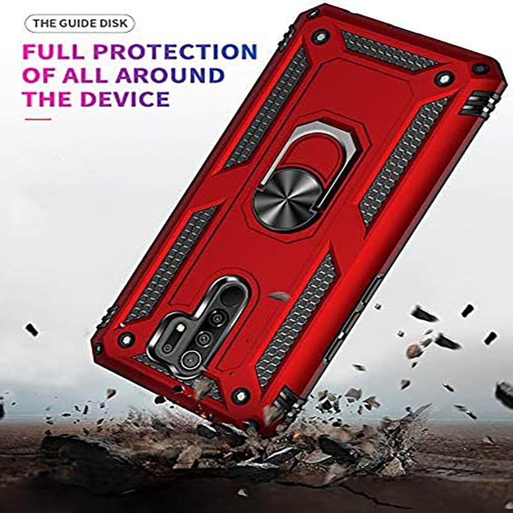 Duolide for Xiaomi Redmi 9 6.53" Case with Tempered Glass Screen Protector,Hybrid Heavy Duty Dual Layer Anti-Scratch Shockproof Defender Kickstand Case Cover, Red  DuoLide   