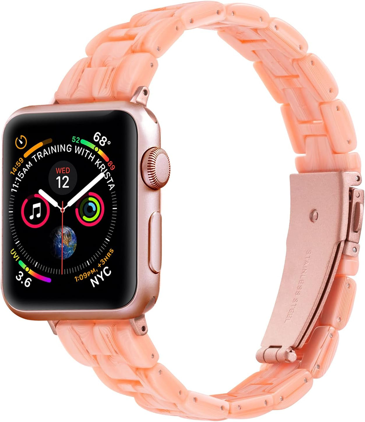 Sangaimei Light Fashion Resin Apple Watch Band with Stainless Steel Buckle Compatible Apple Watch Band 45Mm 44Mm 42Mm 41Mm 40Mm 38Mm Replacement Iwatch Series 8 7 6 5 4 3 2 1 SE for Women Starlight  SaNgaiMEi pink 38mm/40mm/41mm 