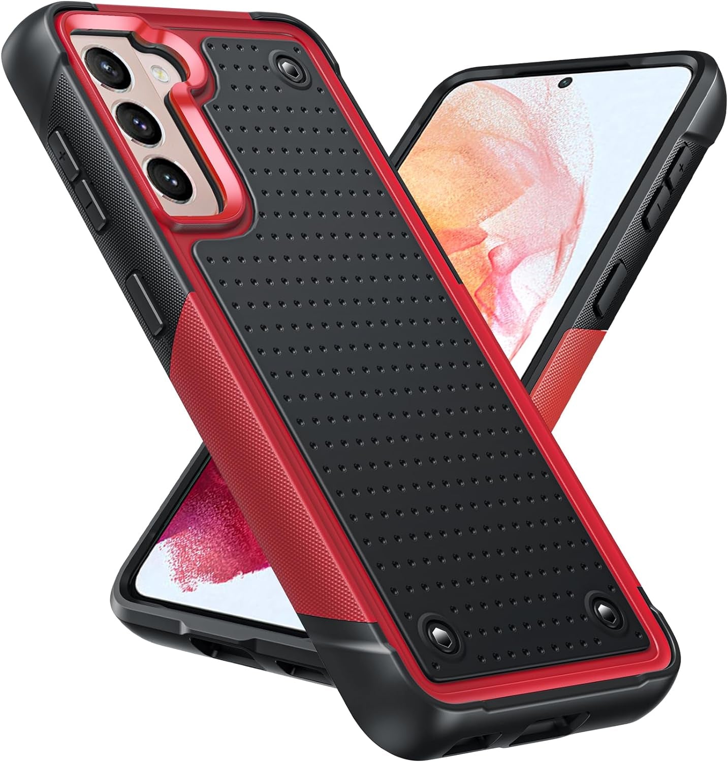 Leyi for Samsung Galaxy S21+ plus Case, Samsung S21 plus Case 5G, Shockproof Heavy Duty Dual Layer Protective Hard PC Textured Back & Soft Bumper Case for Galaxy S21 Plus, Black  LeYi Red Samsung Galaxy S21 5G 