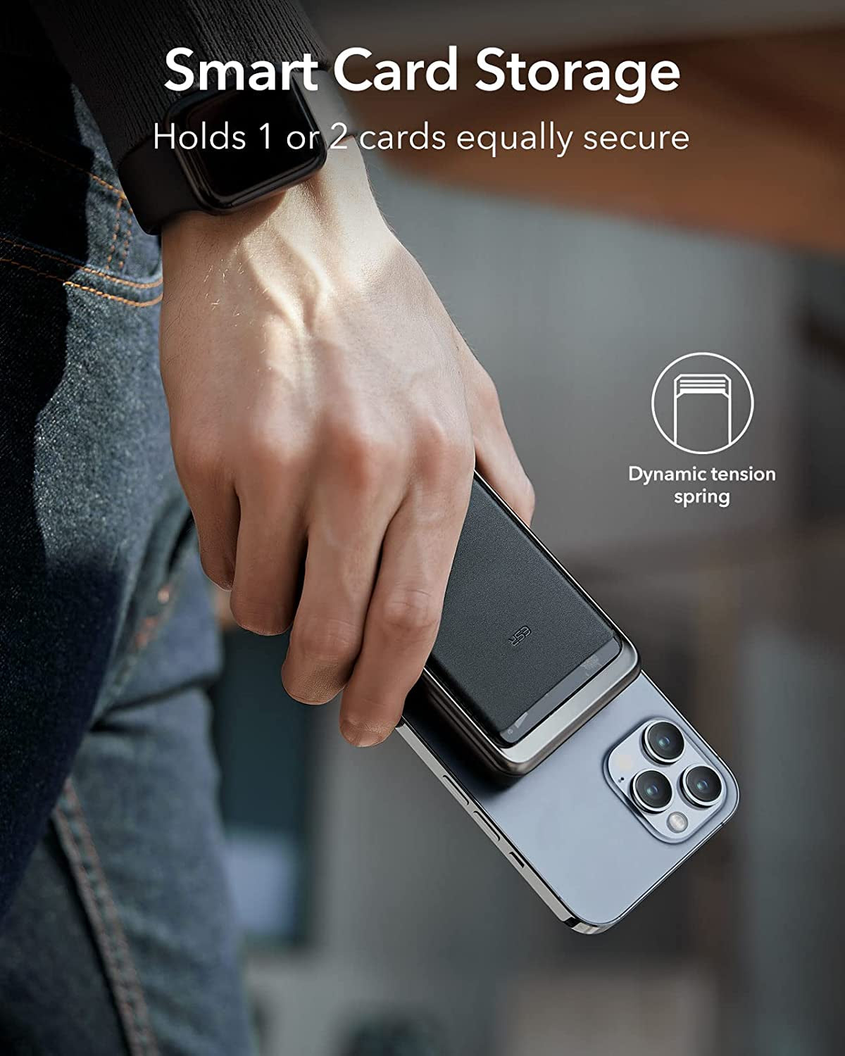 ESR Magsafe Battery Pack (Halolock), 5,000Mah Power Bank Wallet with USB-C Cable, Magsafe Wallet and Adjustable Stand, Magsafe Portable Charger for Iphone 14/13/12 (Except 13/12 Mini), Midnight Black  Electronic Silk Road Corp   