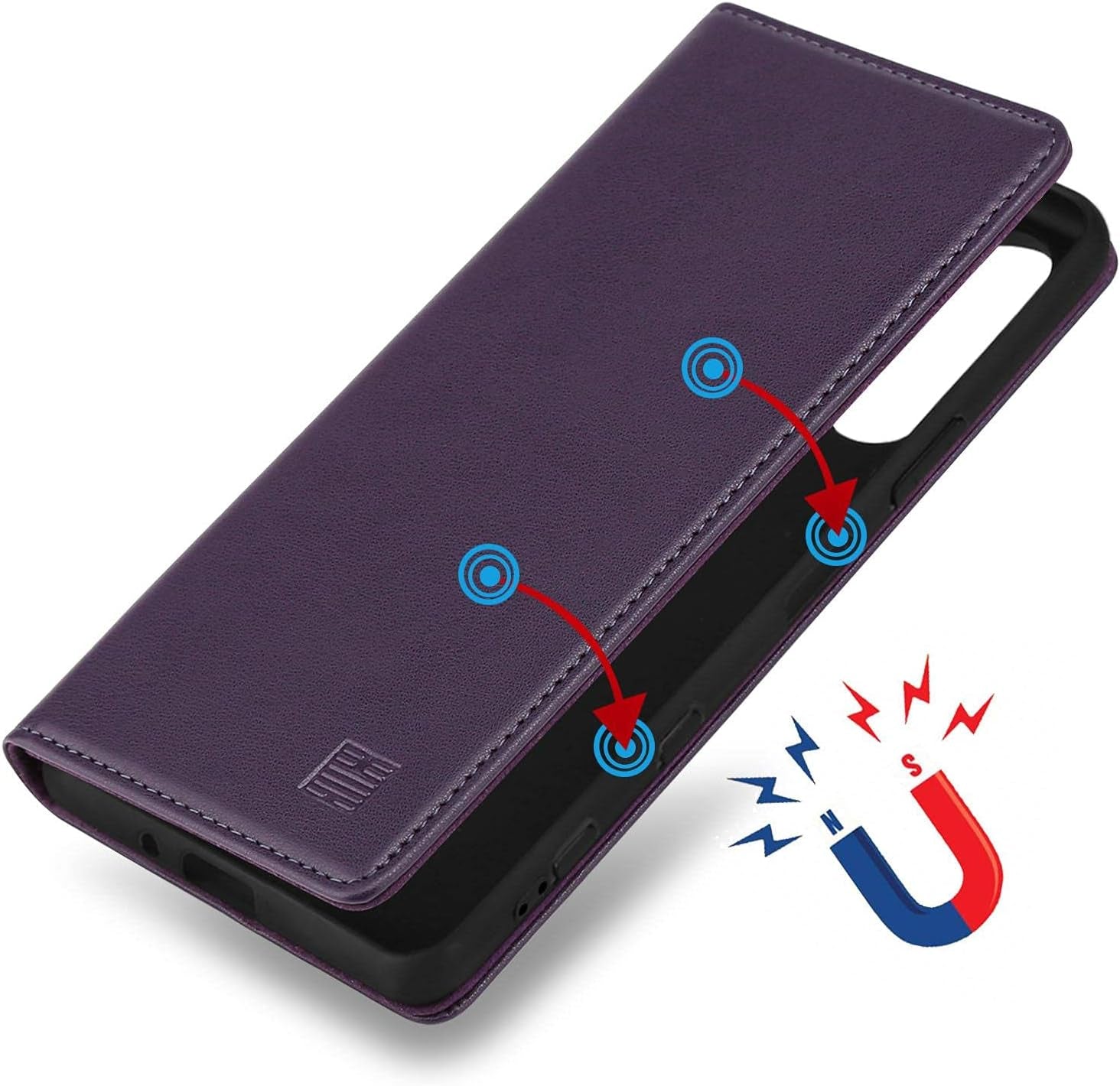 32Nd Classic Series 2.0 - Real Leather Book Wallet Case Cover for Sony Xperia 5 III (2021), Real Leather Design with Card Slot, Magnetic Closure and Built in Stand - Aubergine  32ndShop   