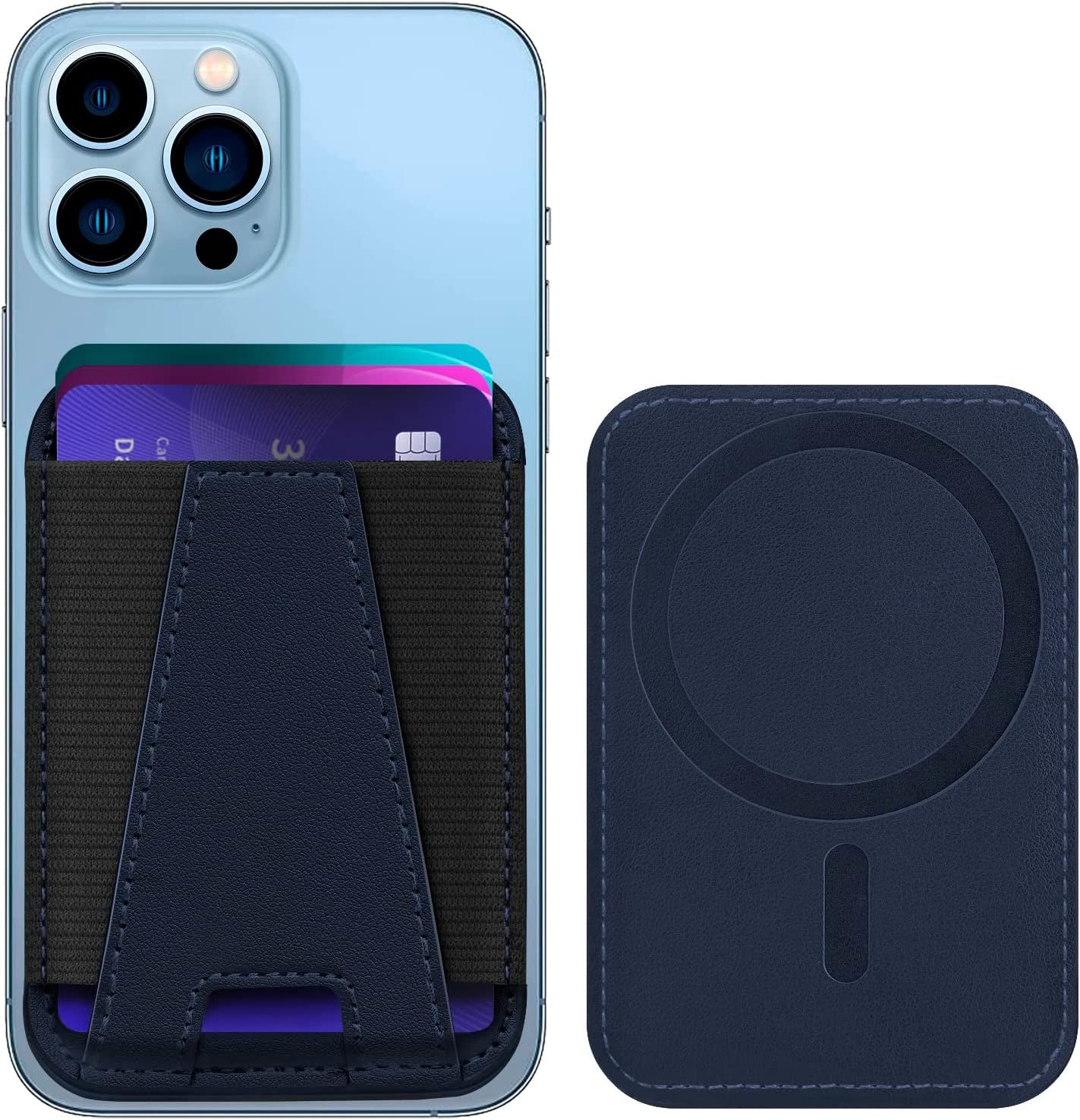 Miroddi Mi-Arch Series Magsafe Wallet, Magnetic Wallet Card Holder for Apple Magsafe, Magsafe Leather Wallet for Back of Iphone 14/13/12 Series [Enhanced Magnetic Strength, Max 7 Cards Storage] Black  Miroddi Dark Blue  