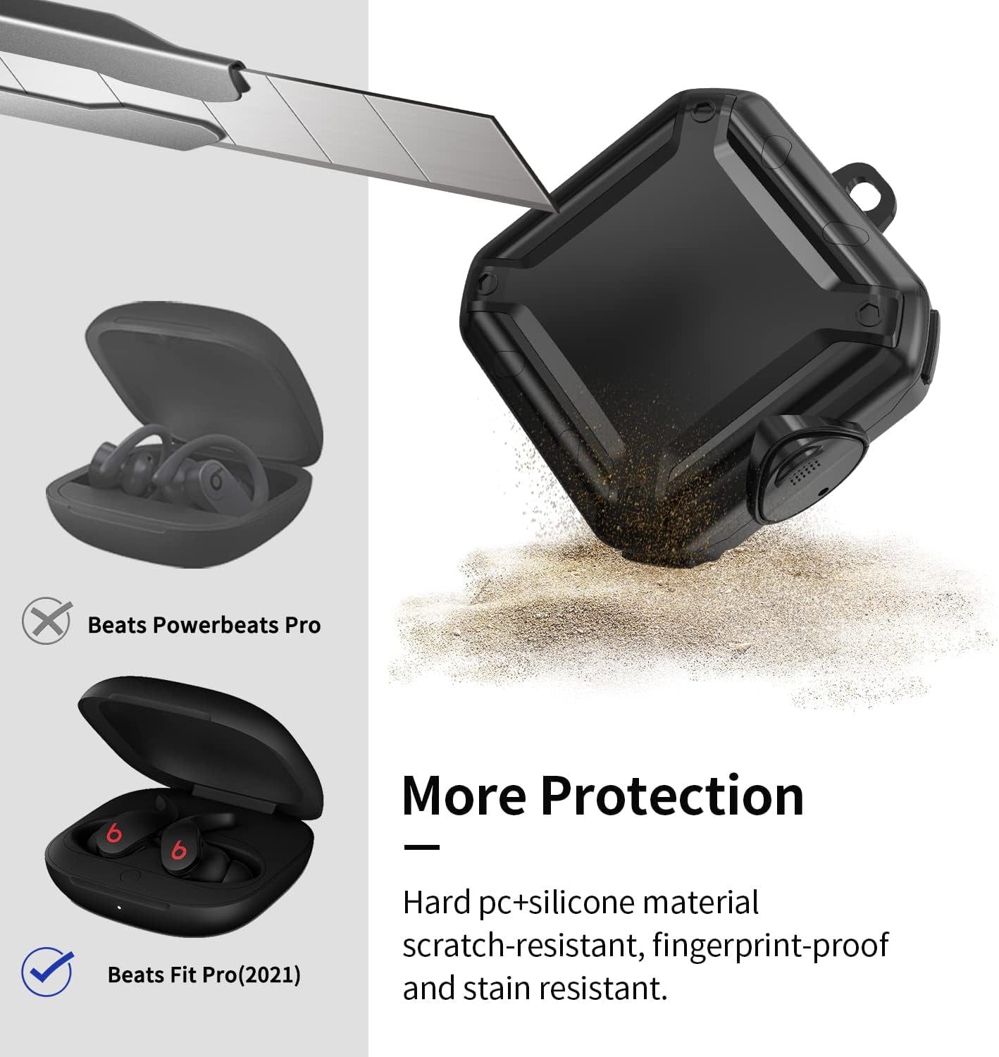 [With Lock] Case Cover for Beats Fit Pro Case 2021, Shock-Absorbing Protective PC+TPU Security Lock Cases Compatible with Beats Fit Pro with Keychain/Lanyard/Cleaning Brush (Black)  TOLUOHU   