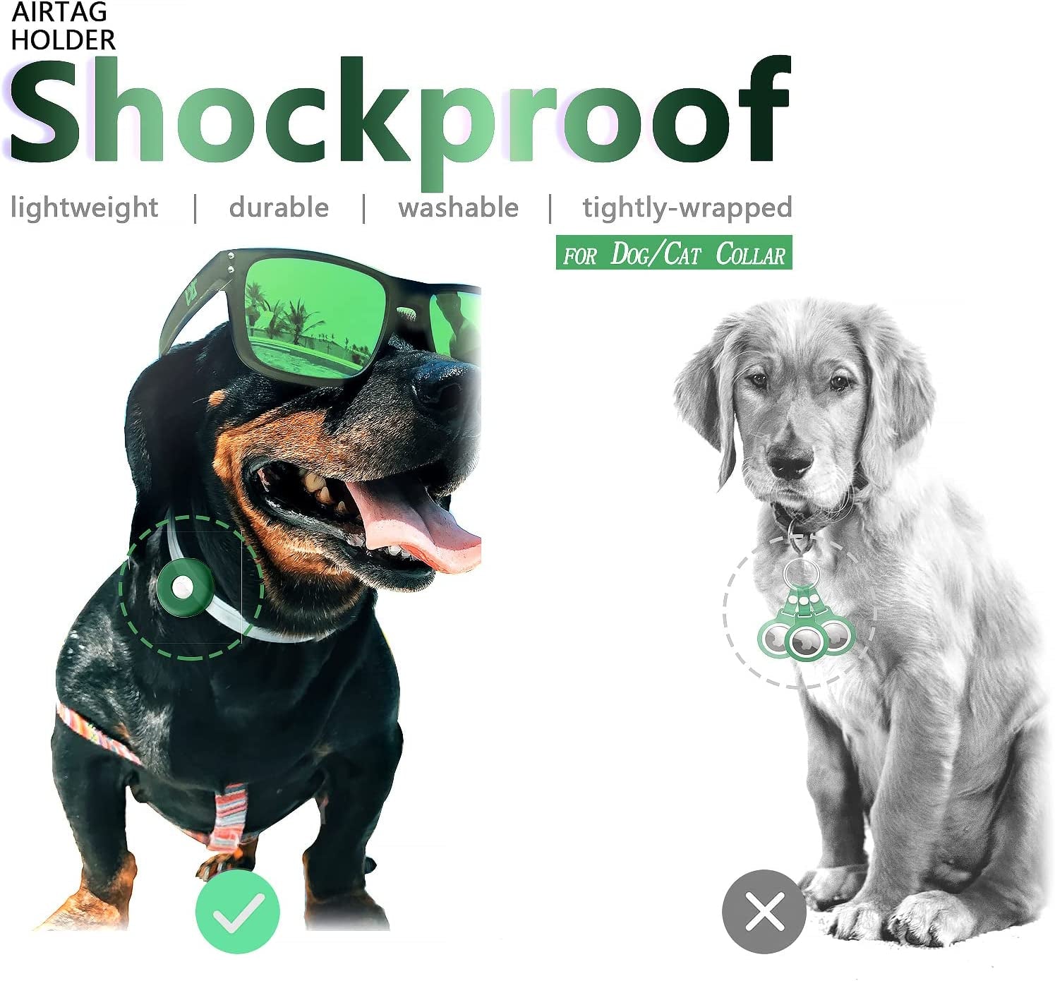 CHINCUM Airtag Dog Collar Holder with Soothing Dots, Silicone Shockproof Pet Collar Case for Apple Airtag, Durable Air Tag Case Holder Compatible with Cat Dog Collars 0.6-1.2 Inch Width  CHINCUM   