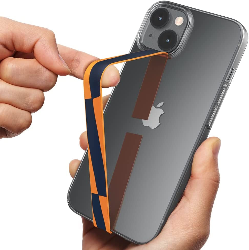 Sinjimoru Silicone Stretching Strap as Phone Grip Holder, Slim Grip Tape for Iphone Case, Secure Phone Strap as Cell Phone Holder. Sinji Loop Black  Sinjimoru Co. Ltd Checkerboard Orange  