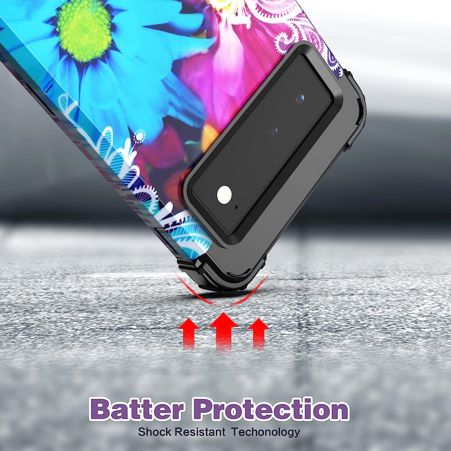 Idweel Google Pixel 6 Case (2021), 3-In-1 Shockproof Hybrid Heavy Duty Protection, Hard PC & Soft Silicone, Full Body Bumper, 6.4 Inch 5G - Flower  IDweel   