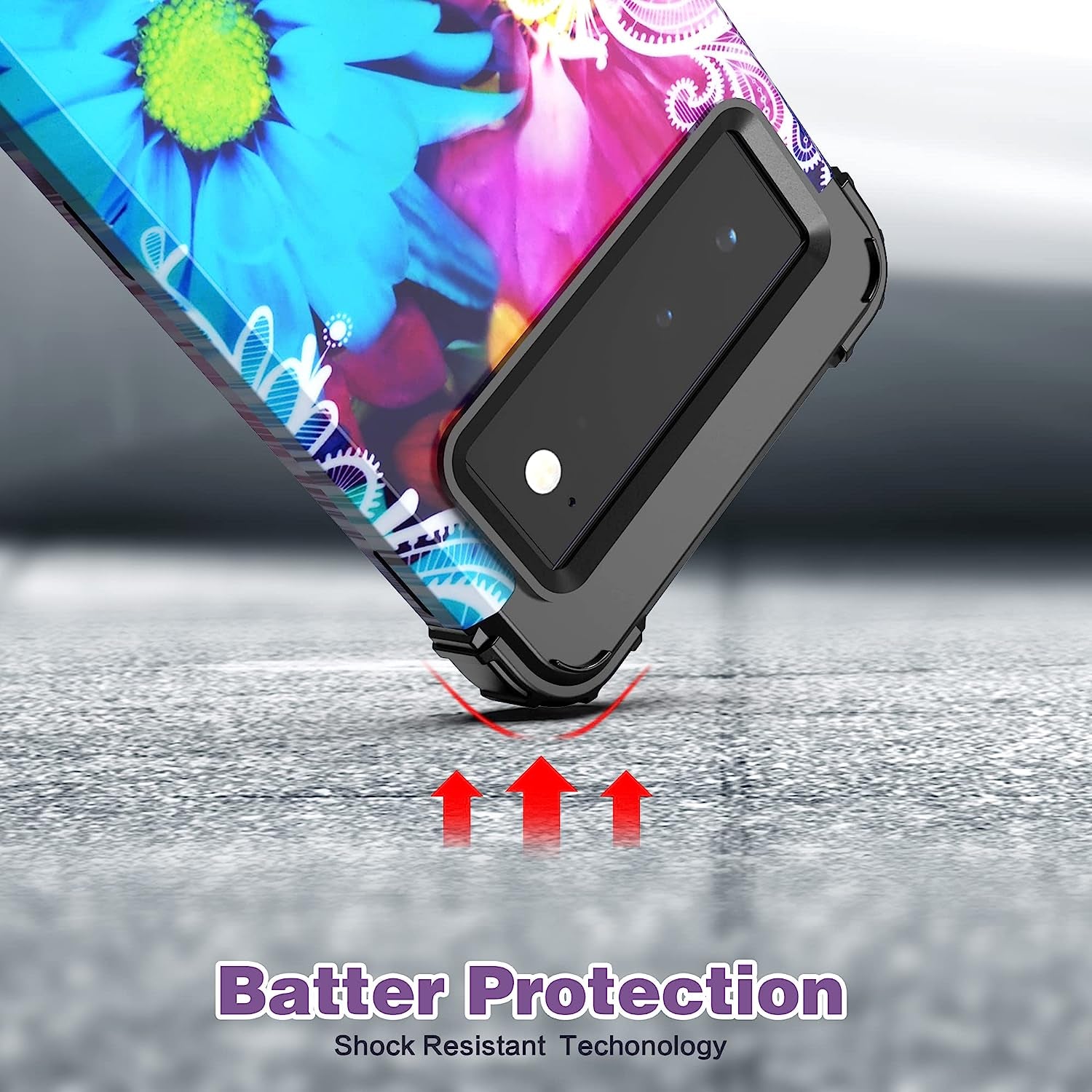 Idweel Google Pixel 6 Case (2021), 3-In-1 Shockproof Hybrid Heavy Duty Protection, Hard PC & Soft Silicone, Full Body Bumper, 6.4 Inch 5G - Flower  IDweel   