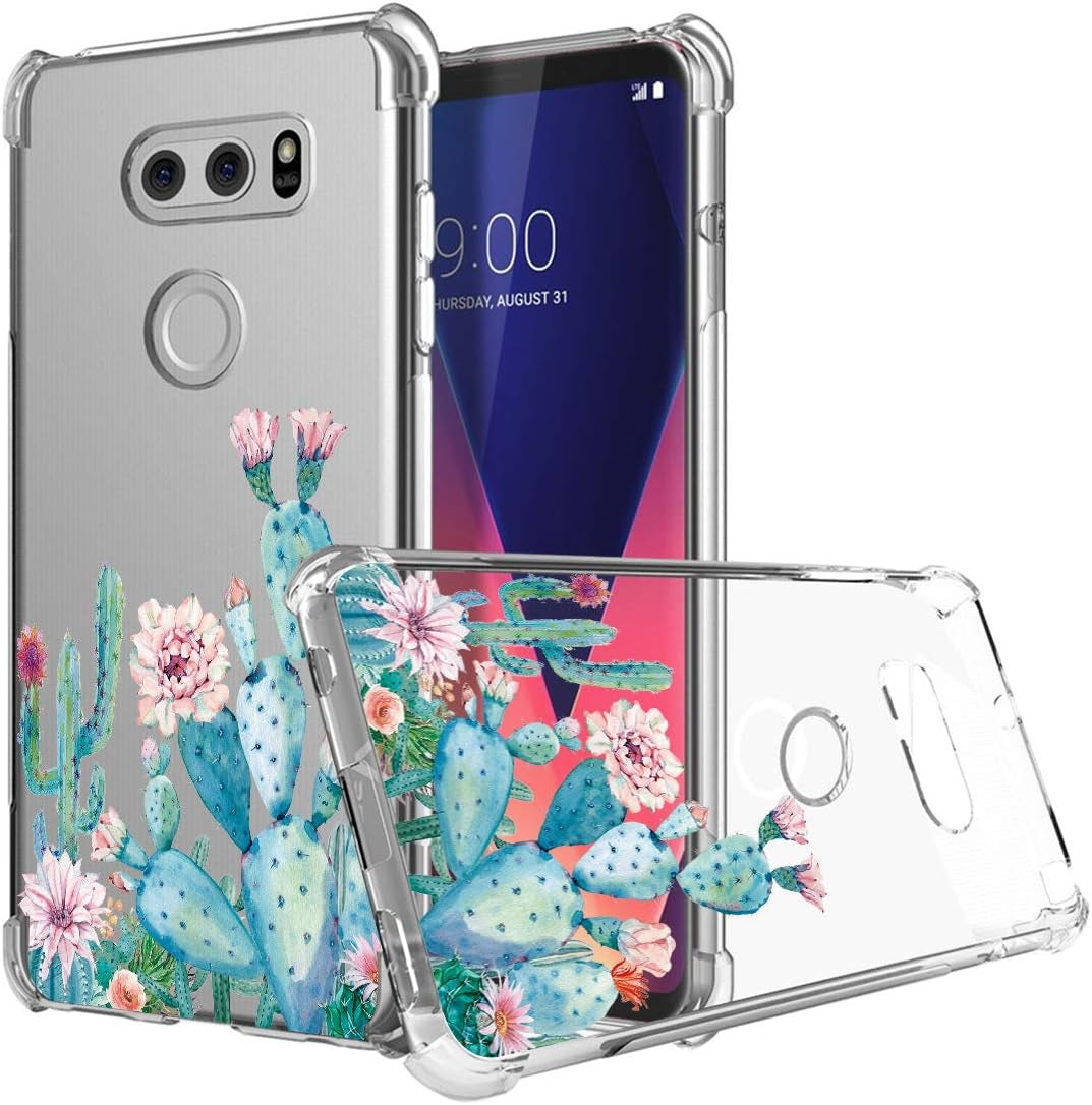 Sidande for LG V30 Case, Shockproof Clear Floral Soft Flexible TPU Slim Phone Case Cover for LG V30, for LG V30S,For LG V30 Plus,For LG V35,For LG V35 Thinq 2017 Release (Mandala)  Sidande Cactus  