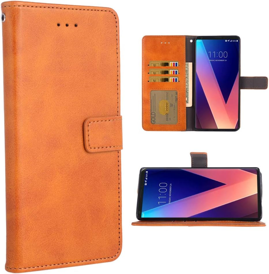 Phone Case for LG V35 Thinq V30 plus Folio Flip Wallet Case,Pu Leather Credit Card Holder Slots Full Body Protection Kickstand Protective Phone Cover for LGV30 LGV35 Thin Q LG30 LG35 V35Thinq Black  Asuwish Brown For Lg V30  